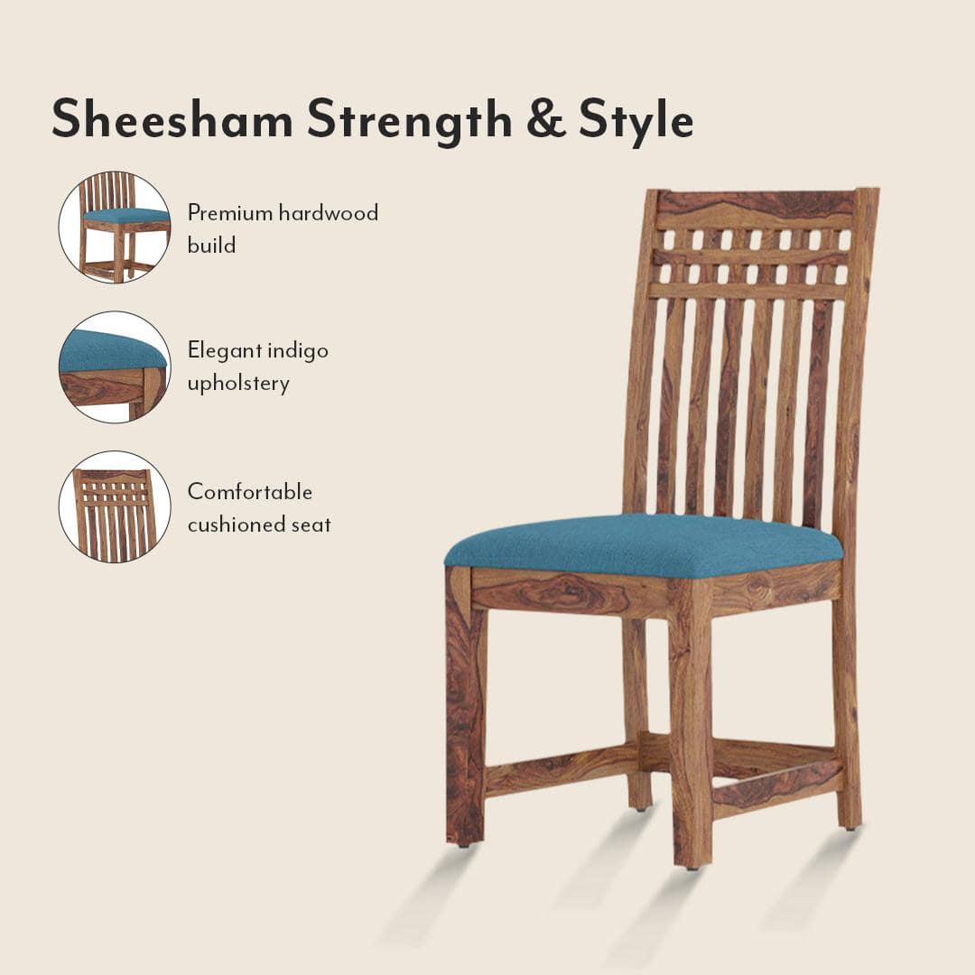 Fidora 4 Seater Dining Table With Set Of 4 Diego Dining Chairs (Colour- Midnight Indigo Blue , Finish- Teak)