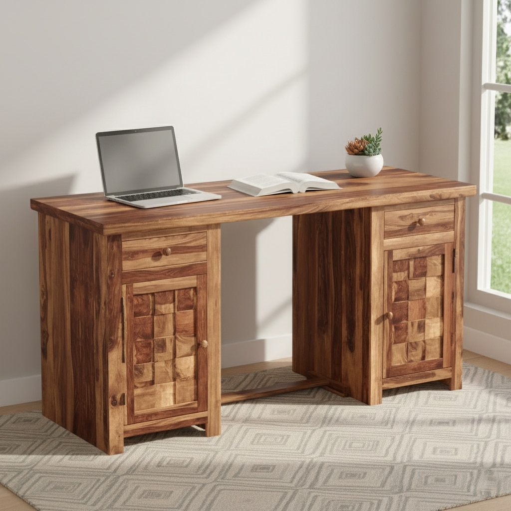 Albany Sheesham Wood Study Computer Table In Natural Teak Finish