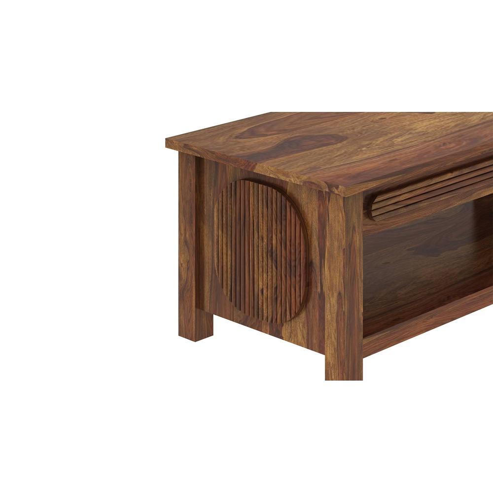 Woodwhiz Rectangular Solid Wood Coffee Table In Teak Finish
