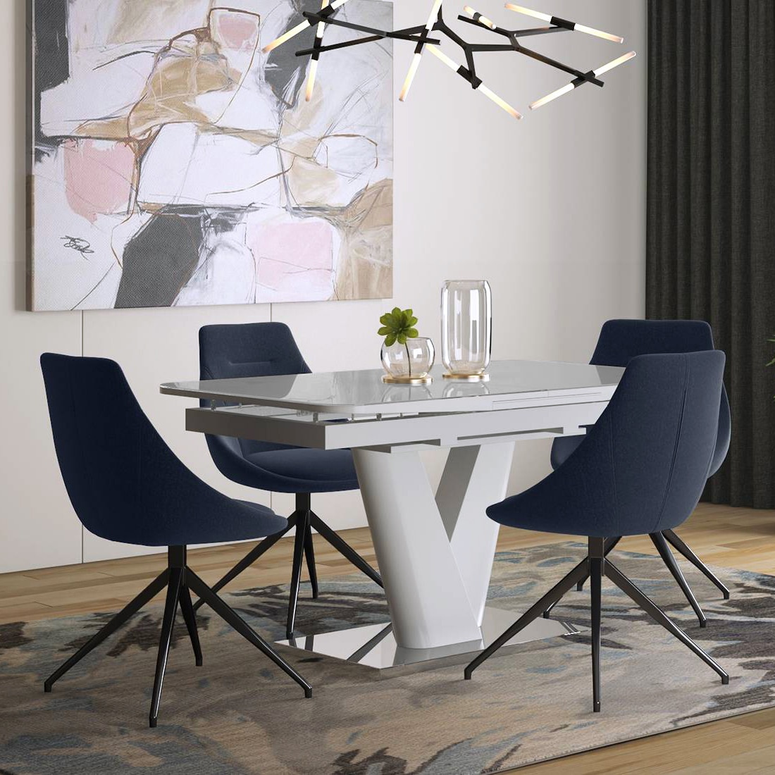 Caribu Glass 4 to 6 Seater Extendable Dining Table in White Ceramic Finish