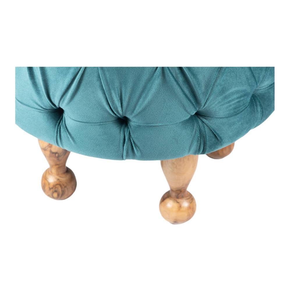 Louisville Acacia Wood Accent Round Set of 2 Pouf Stools in Turquoise