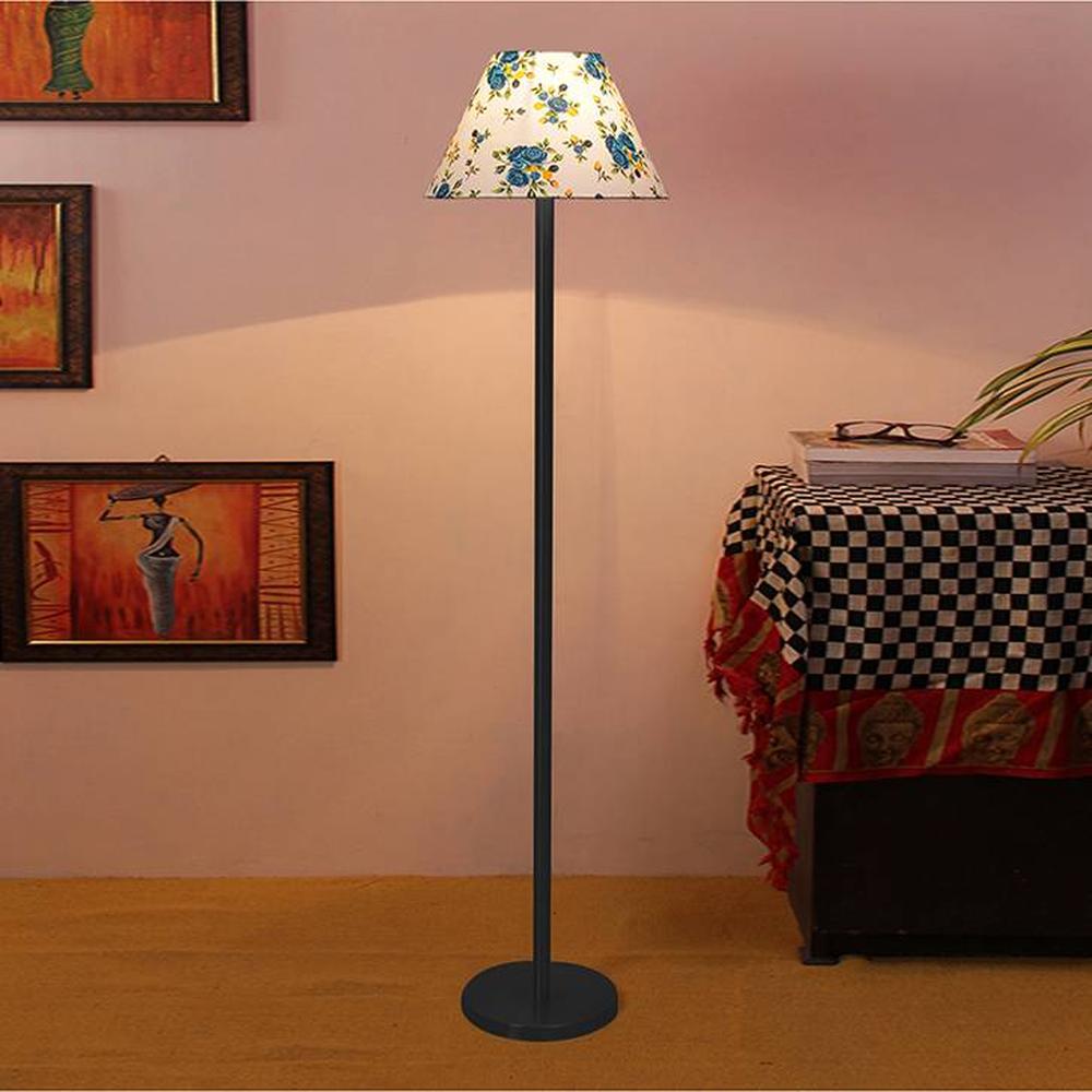 Jedidiah Multicolour Fabric Shade Floor Lamp with Black Iron Base - Devansh