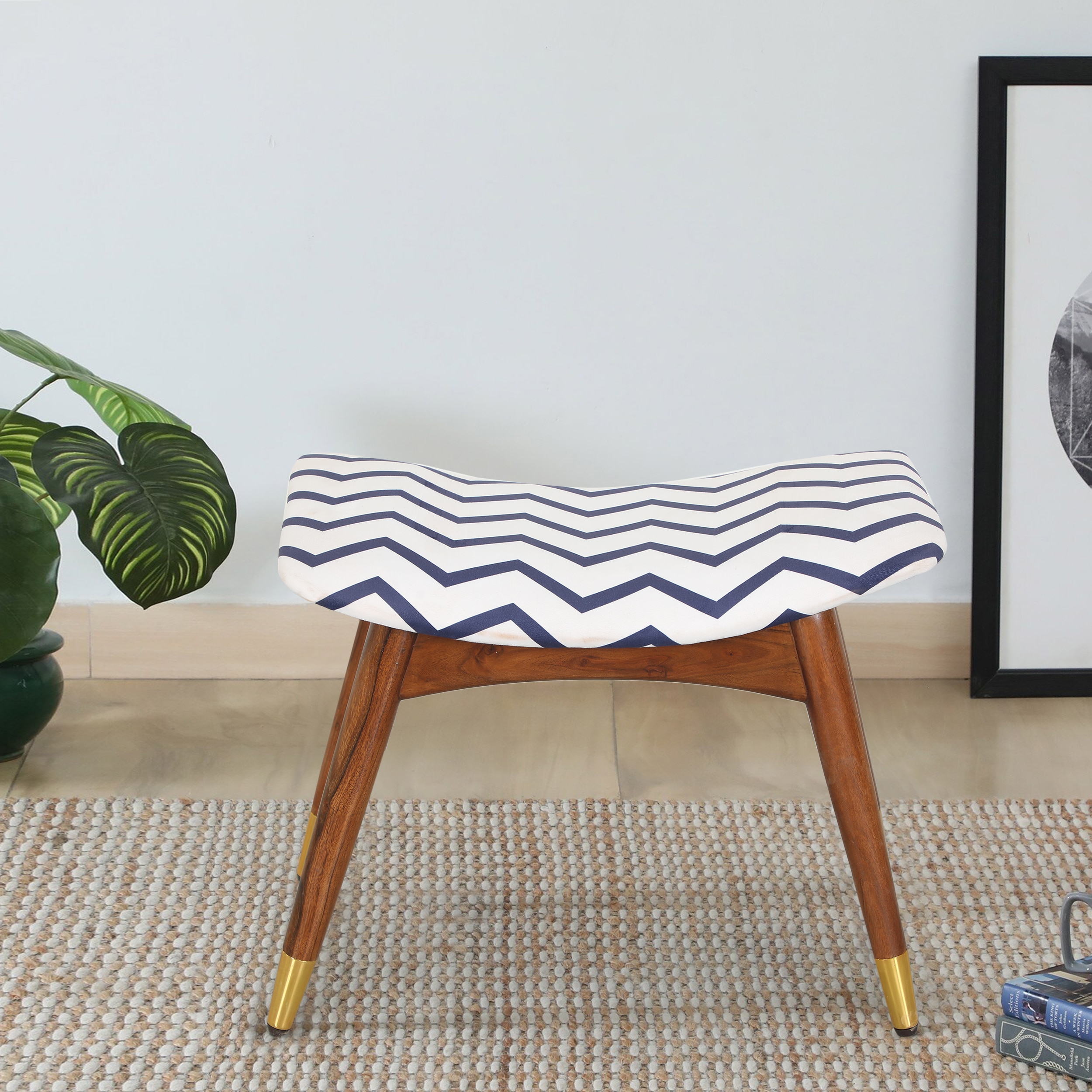 Zuno Blue Stripes Seating Stool - Globally Indian
