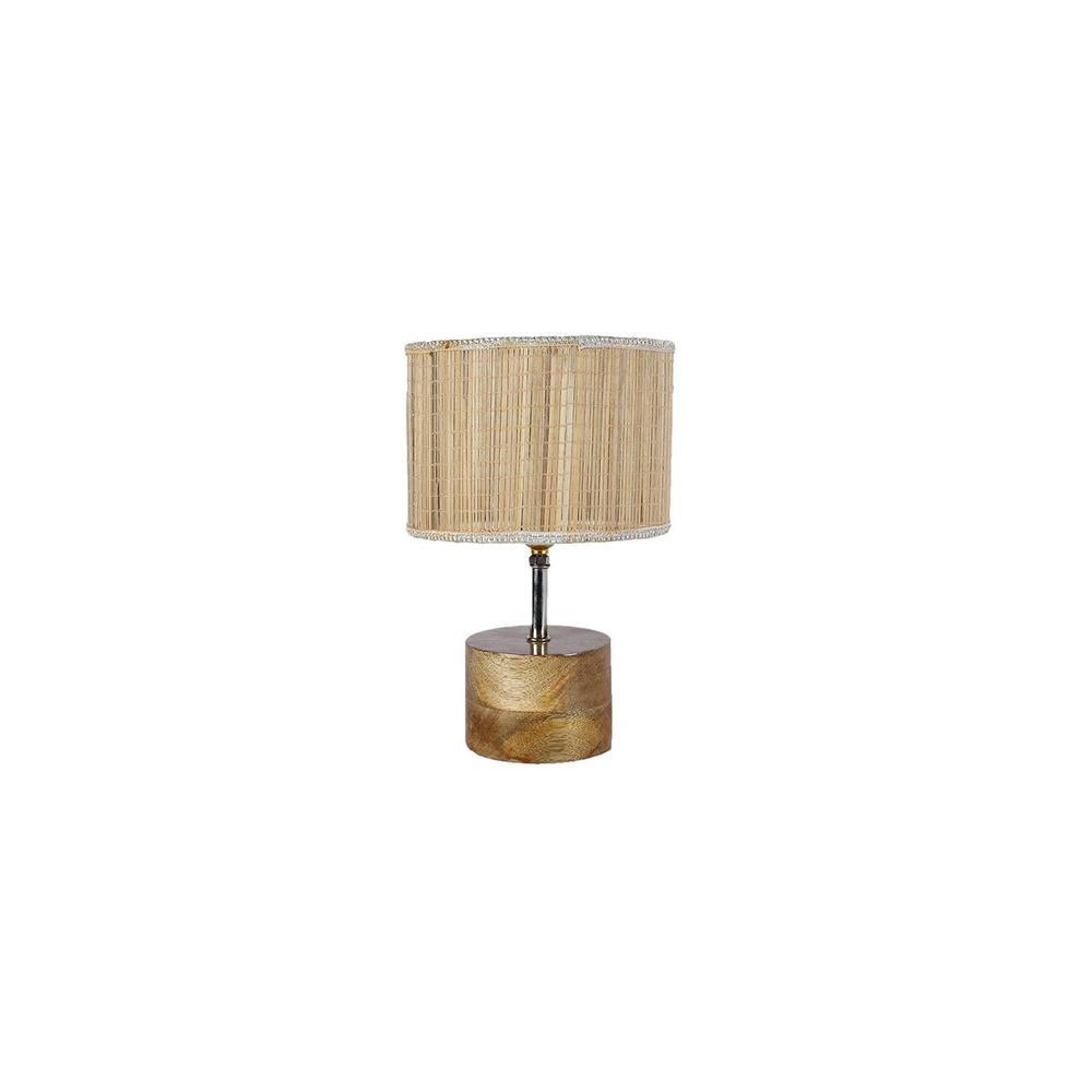 Brant Beige Bamboo Shade Table Lamp with Natural Wooden Base
