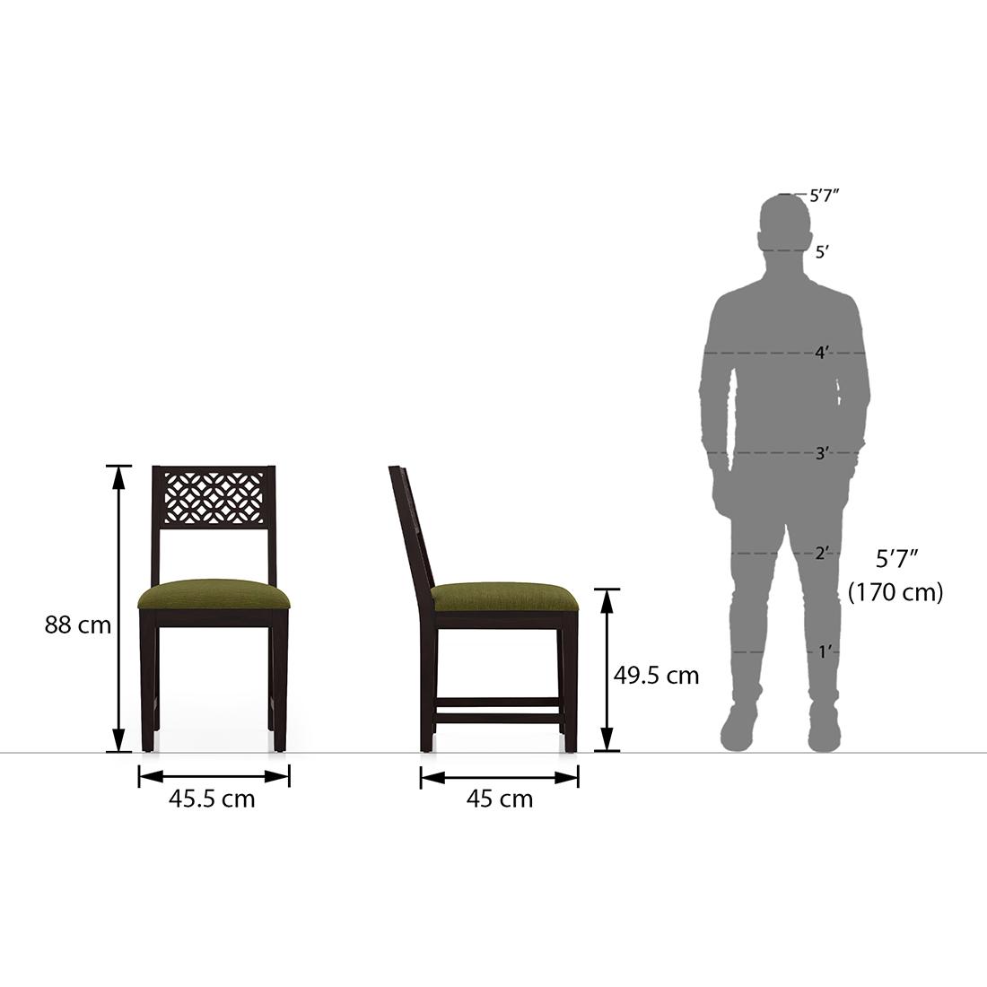 Alaca Solid Wood Dining Chair Set Of 2 In Mango Mahogany Finish & Olive Fabric Colour