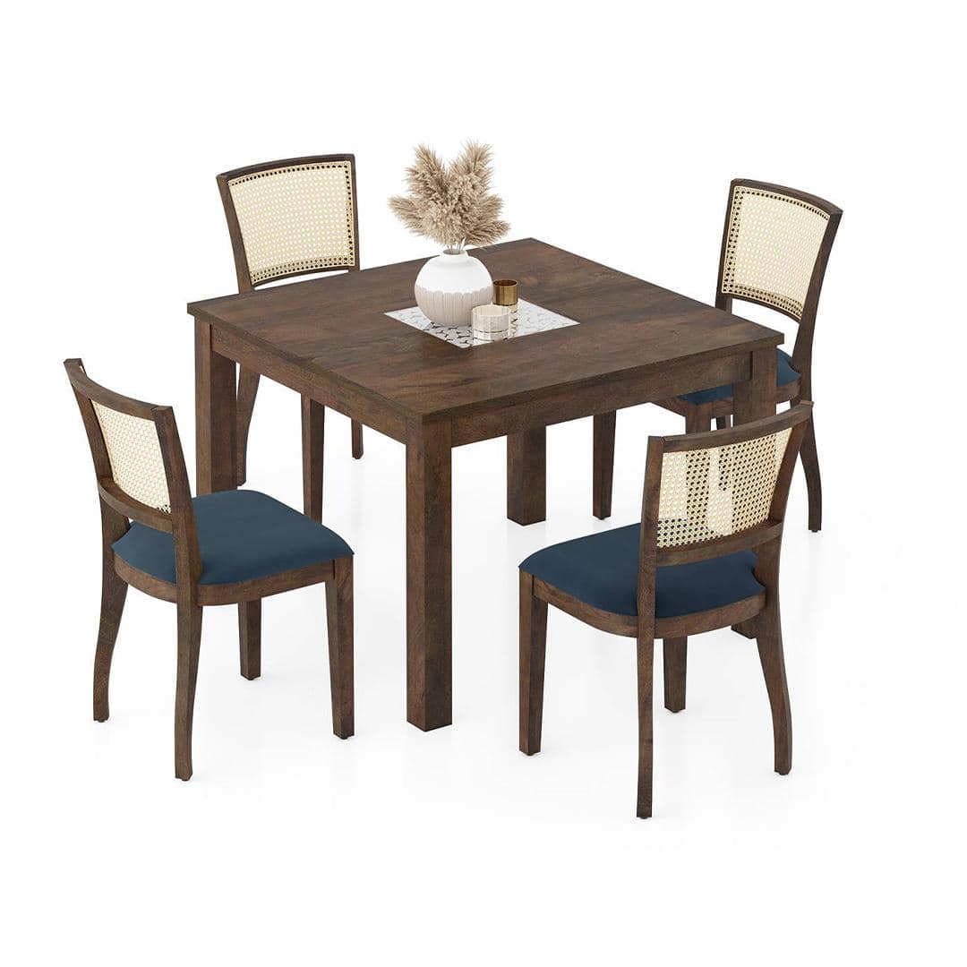 Brighton Square 4 Seater Dining Table With Reed Dining Chair Set