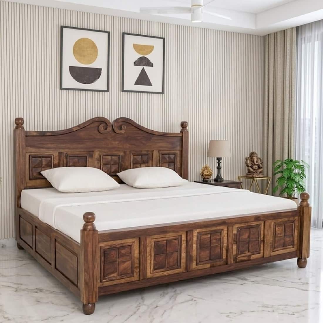 Royal Solid Sheesham Wood  King Size Hydrolic Storage  Bed In Provincial Teak Finish - Demiwall