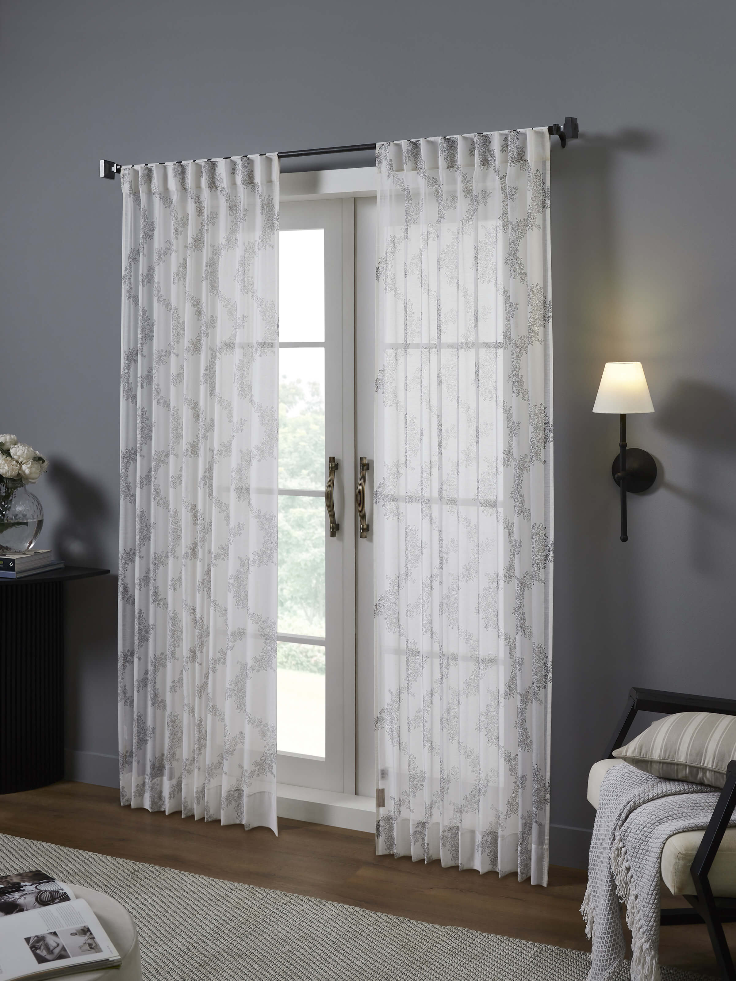 Shivranjini Grey Floral Cotton Silk Sanganeri Hand Block Printed Curtain (7 Ft)