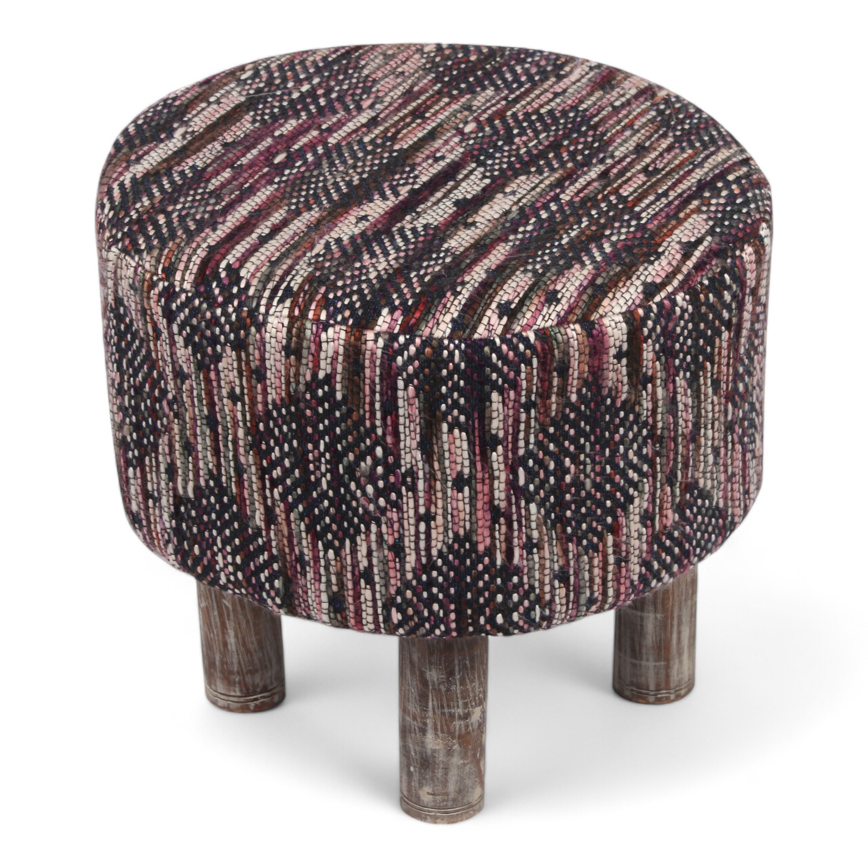 Morgan Solid Wood Pouf Stool in Black Diamond Jackard fabric