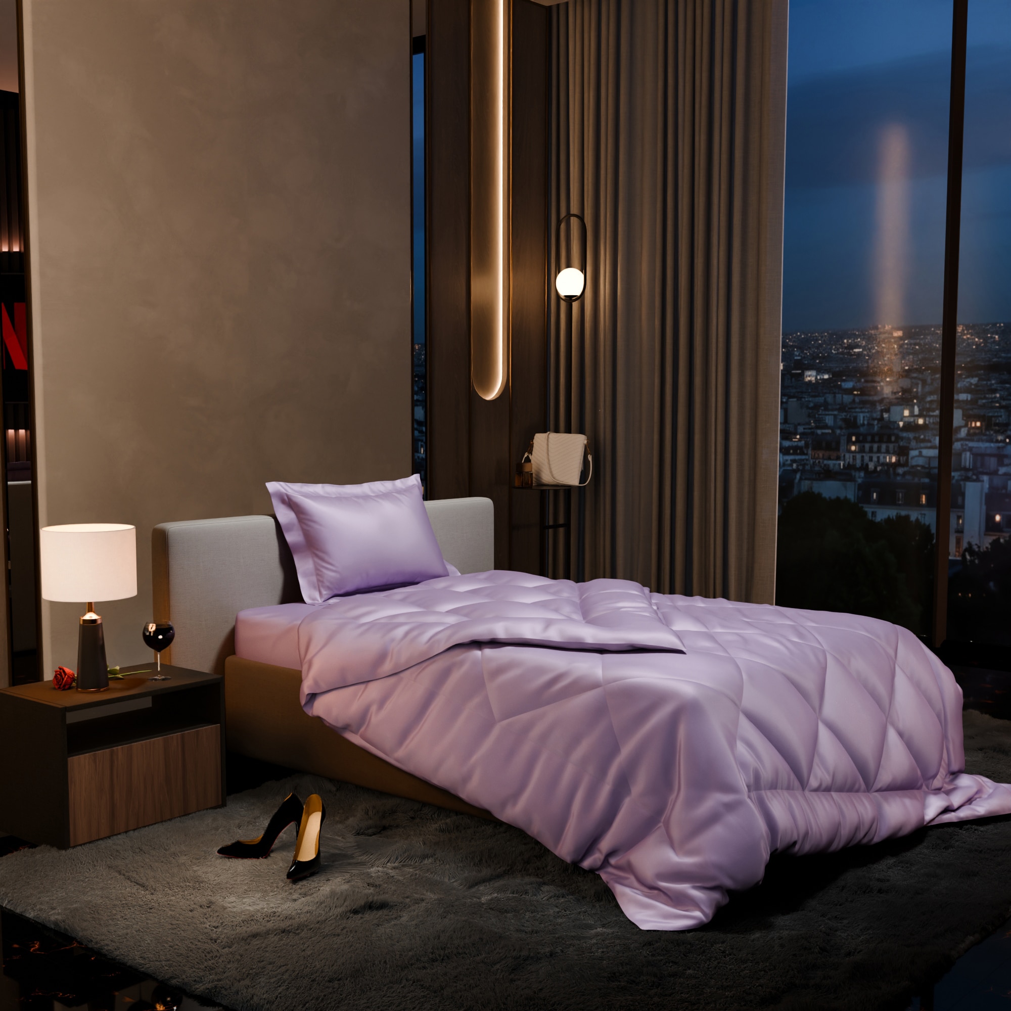 Stoa Paris Comforter for Single Bed, 300TC Satin Comforters in Lilac - Stoa Paris