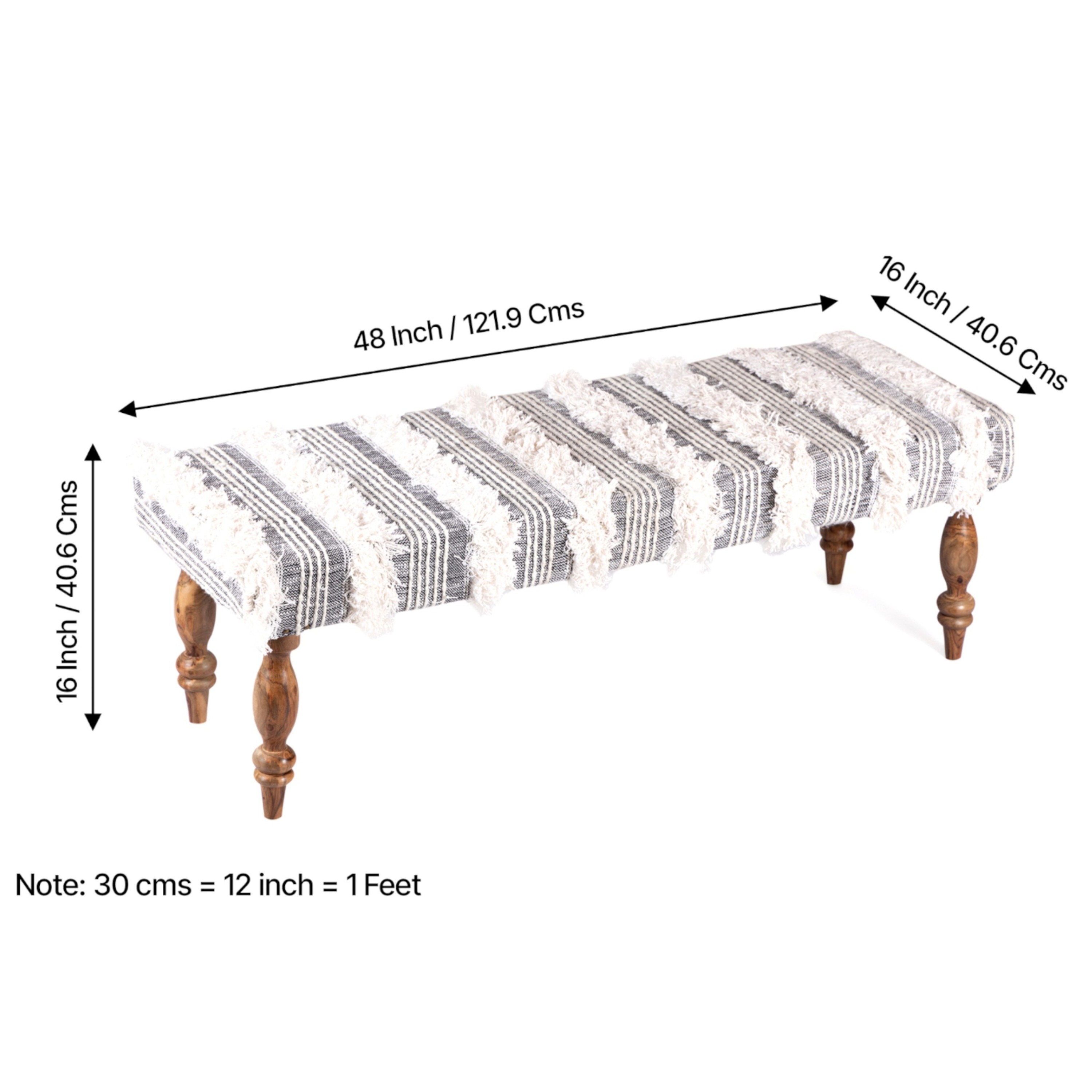 Cairo Sheesham Wood Accent 3 Seater Bench In Grey Fabric