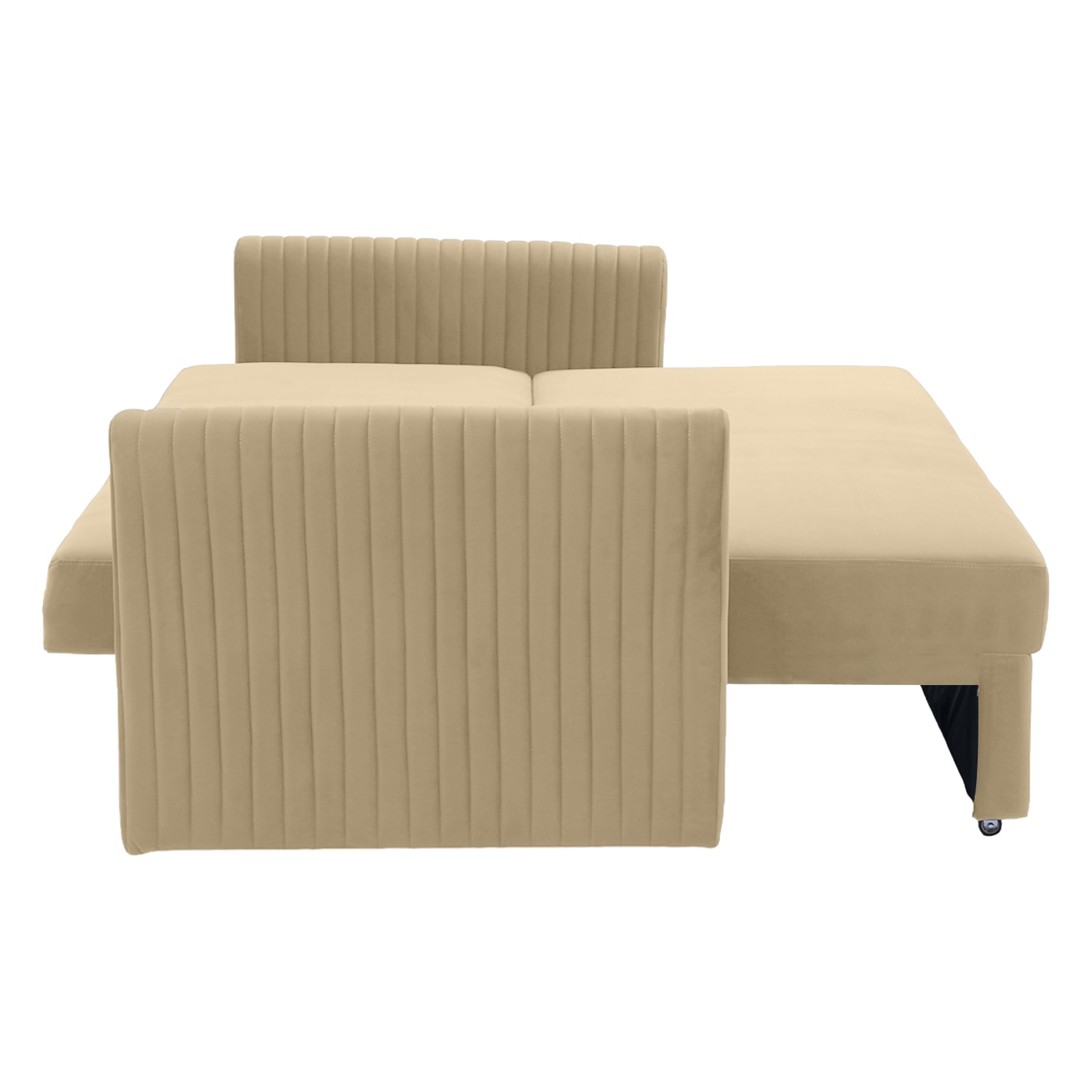 Melano 3 Seater Velvet Pull-Out Sofa Cum Bed in Beige colour