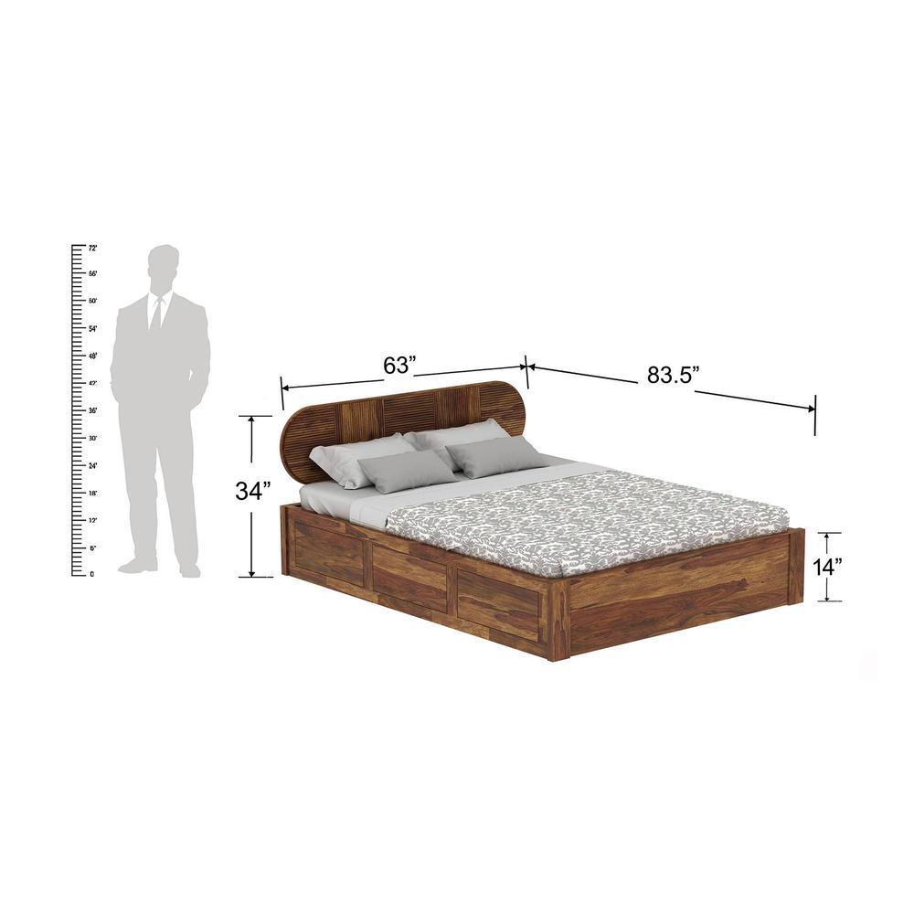 Woodwhiz Solid Wood Queen Bed With Drawer Storage In Provincial Teak Finish