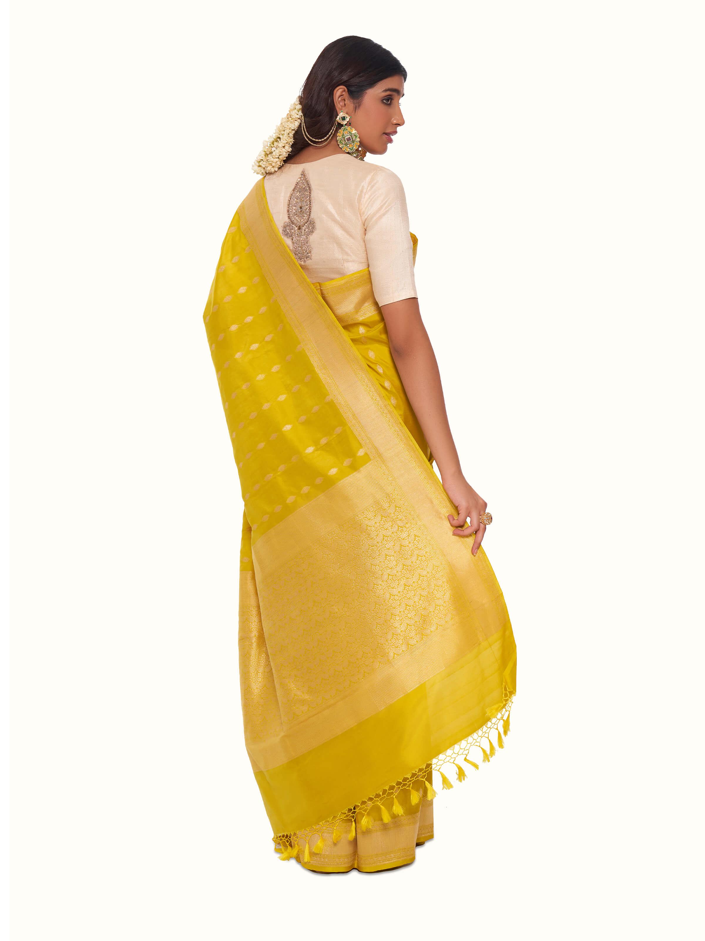 Yellow Mulberry Katan Silk Banarasi Saree