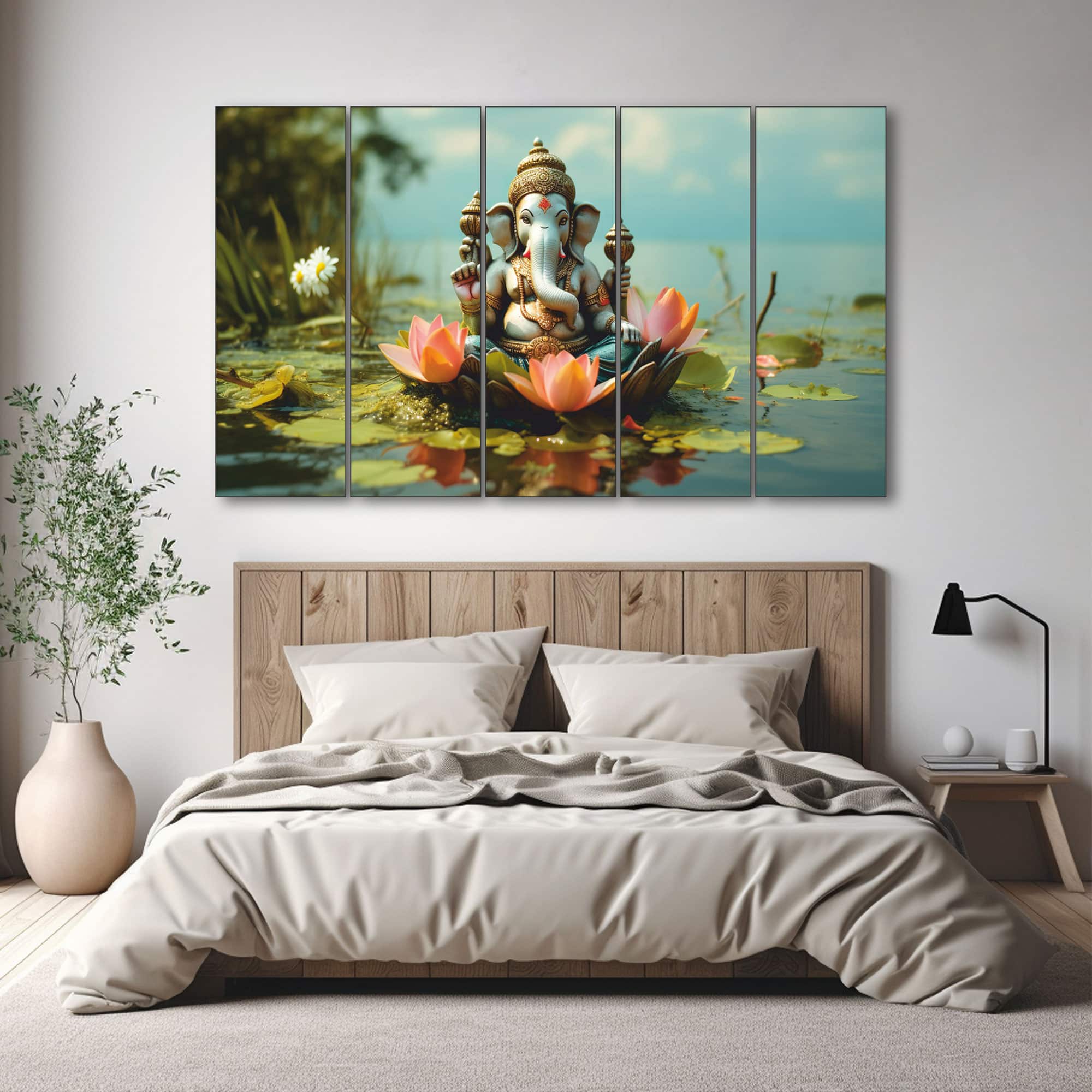 The Castle Decor Lord Ganesh Ji Wall Painting Wooden Framed Digital Painting 27x48 Inch (Style 2) - The Castle Decor