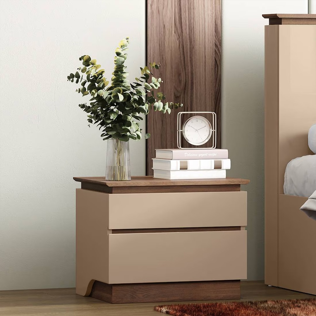 Sydney Bedside Table in Beige High Gloss Finish