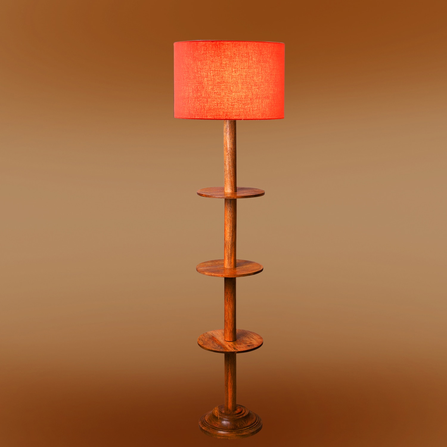 Devansh Shelf Wooden Floor Lamp