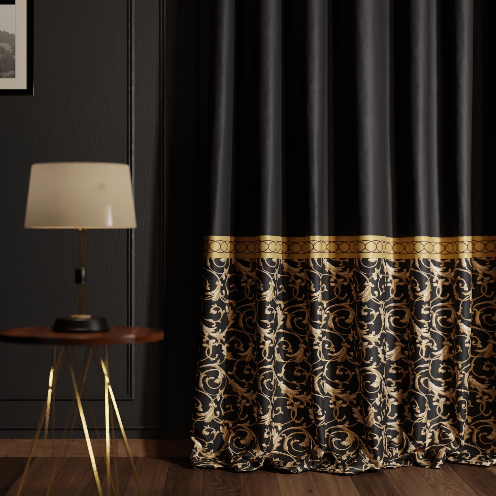 Stoa Paris Satin Long Door Curtain, 70% Blackout Curtains, Set of 1, Versailles - Regal Slate with Back Lining - Stoa Paris