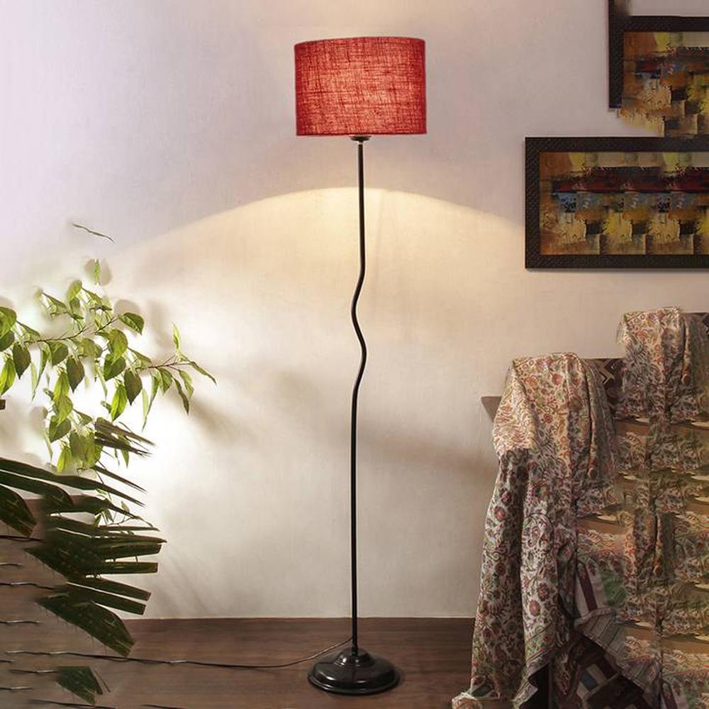 Opal Maroon Jute shade with Iron floor lamp - Devansh