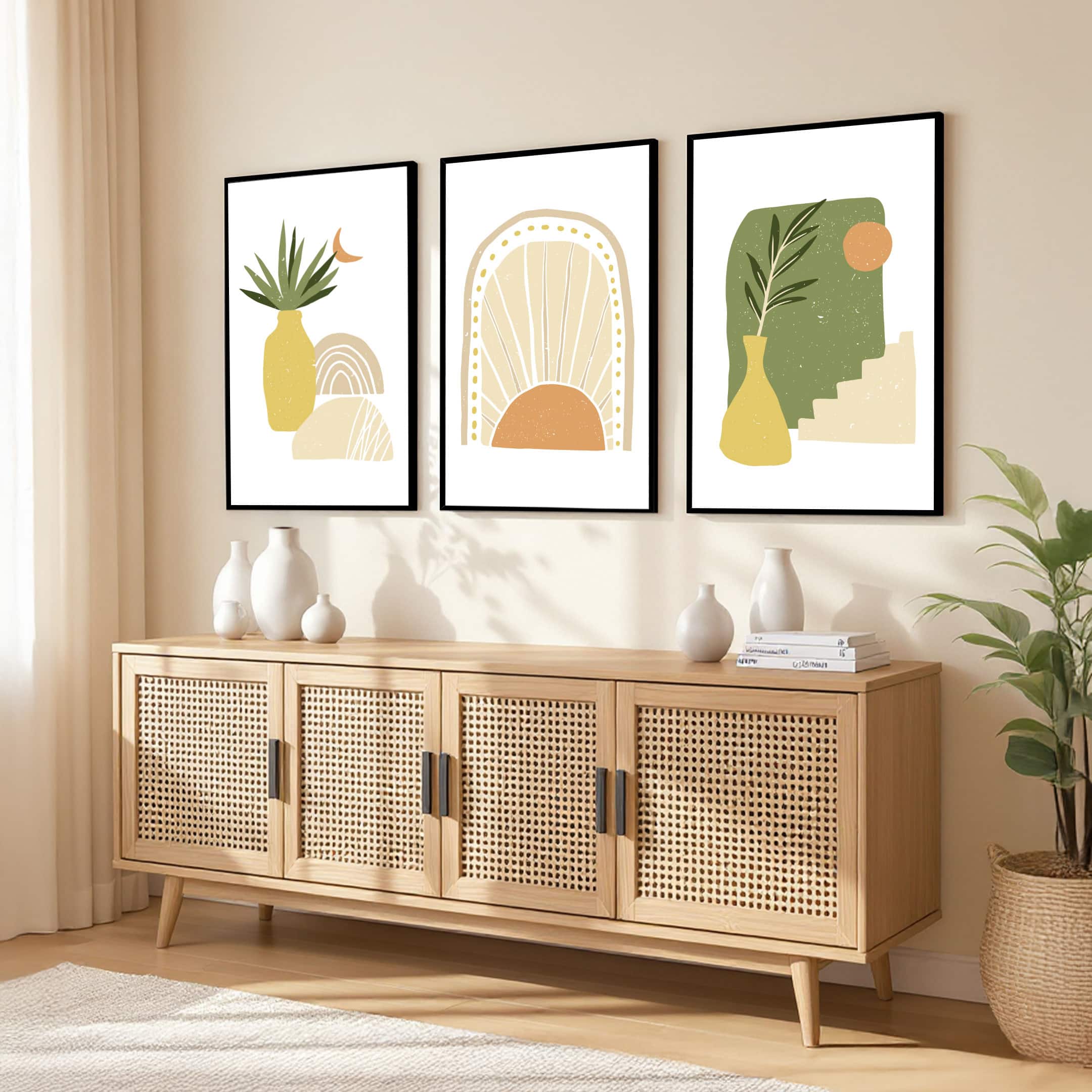The Castle Decor Boho Abstract Botanical Wall Art Set of 3 Design 10 11x17 Inch - The Castle Decor