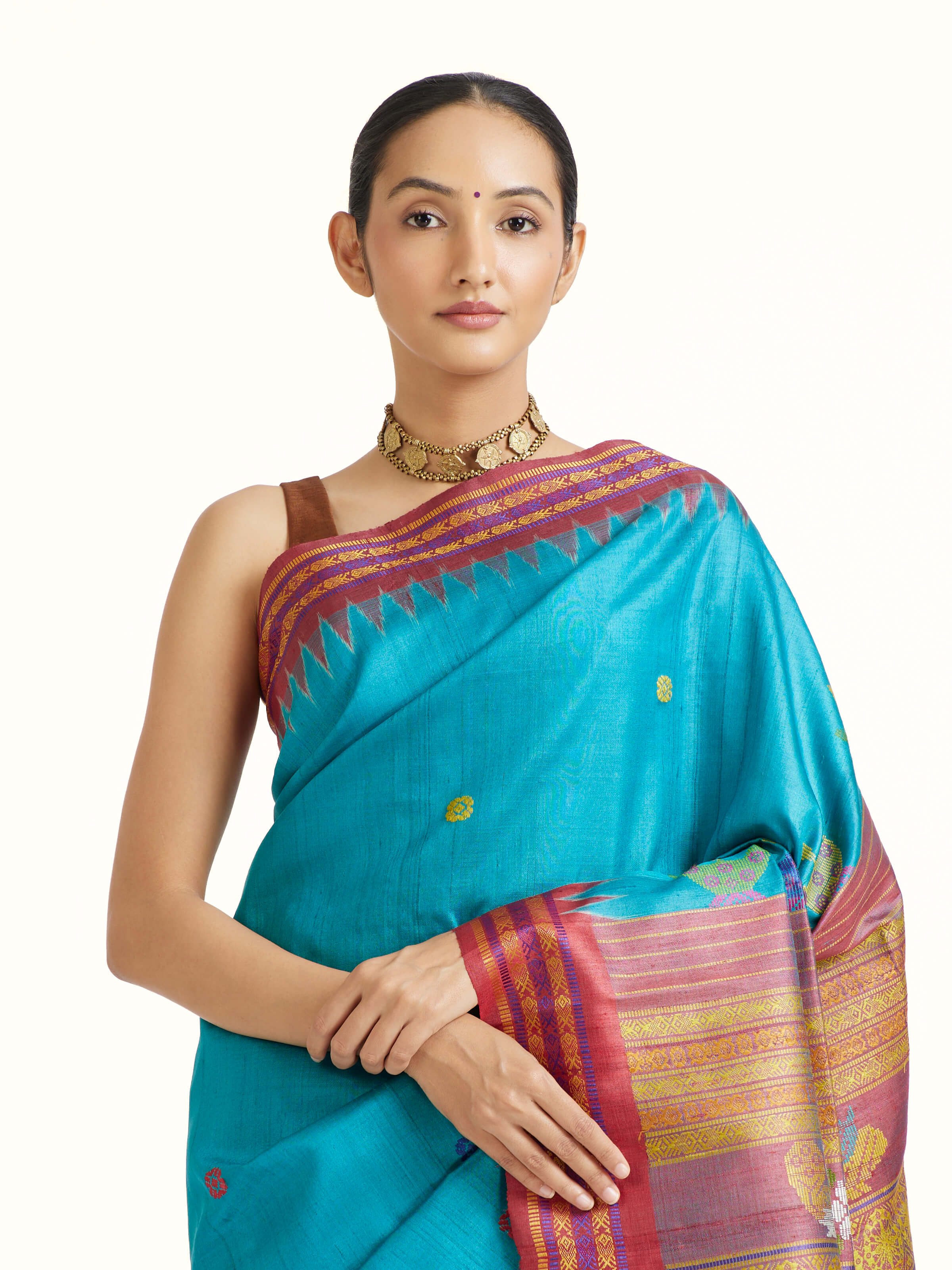 Turquoise Tussar Silk Odisha Ikat Saree