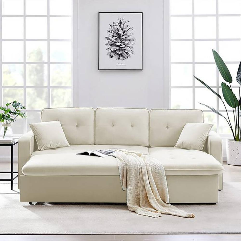 Asher  Pull Out Sofa cum Bed  in Cream Colour