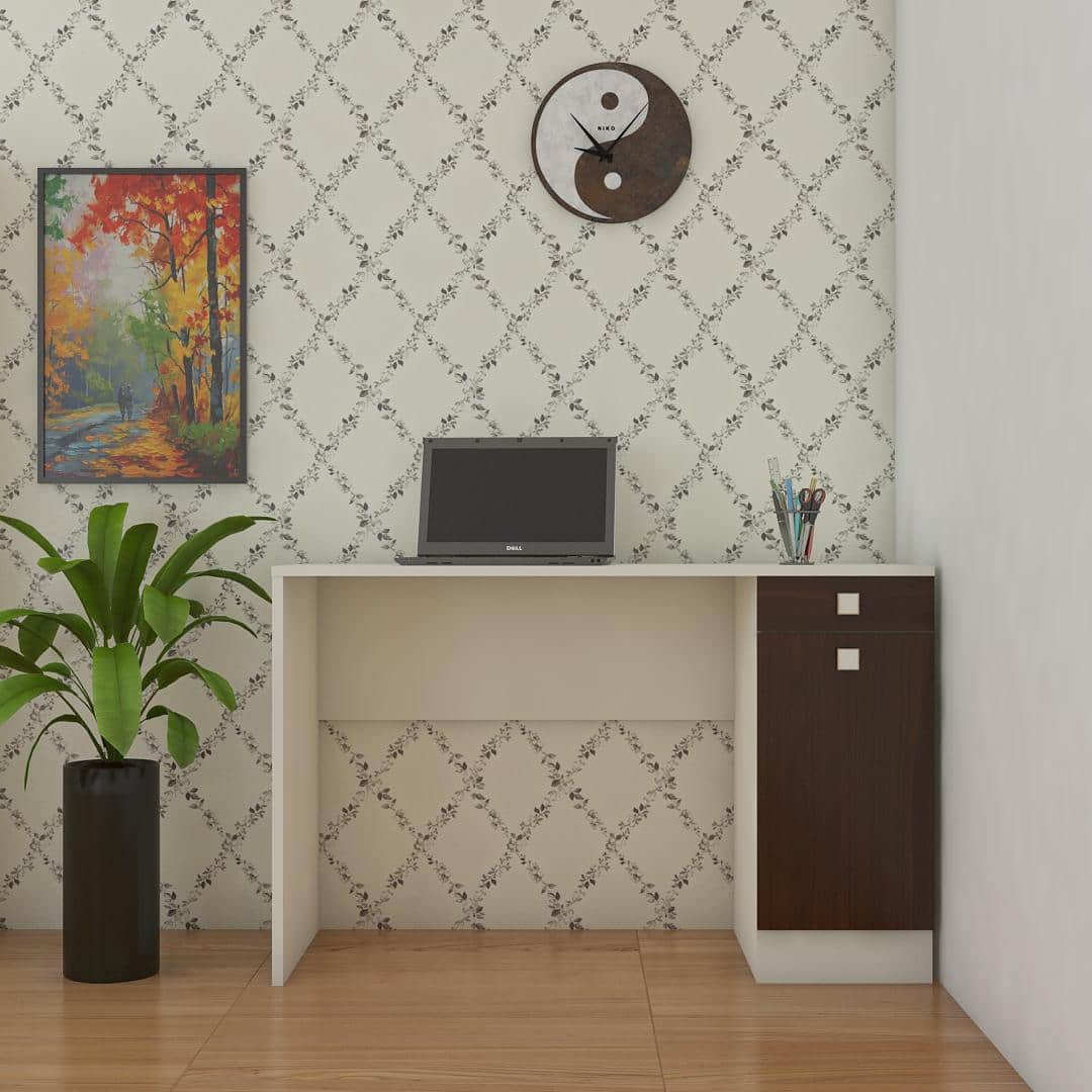 Celestia Study Desk with Shuttered Cabinet and Drawer in Coffee Walnut Colour