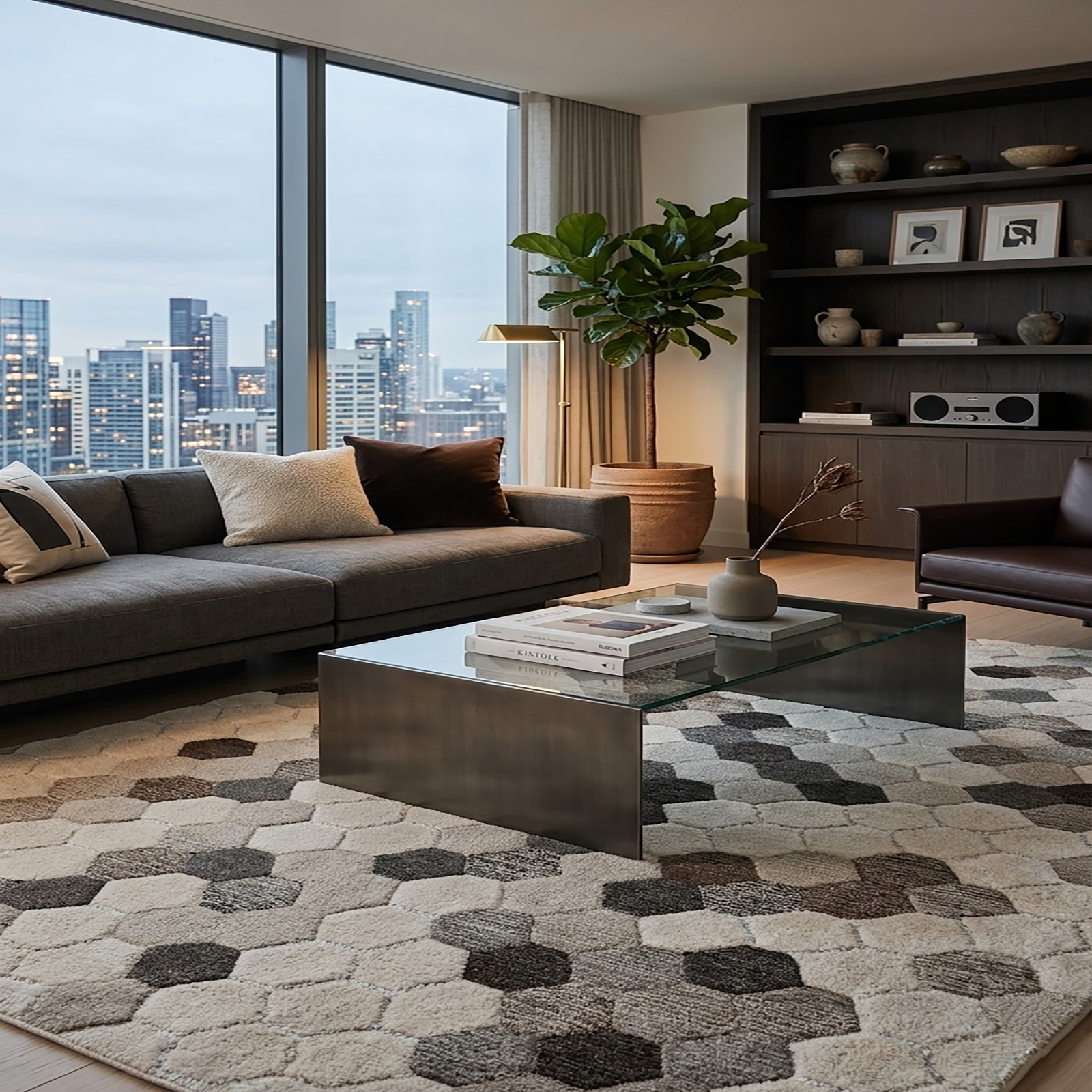 Geometric Honeycomb Area Rug Neutral 63 x 92 - The Woven Legacy