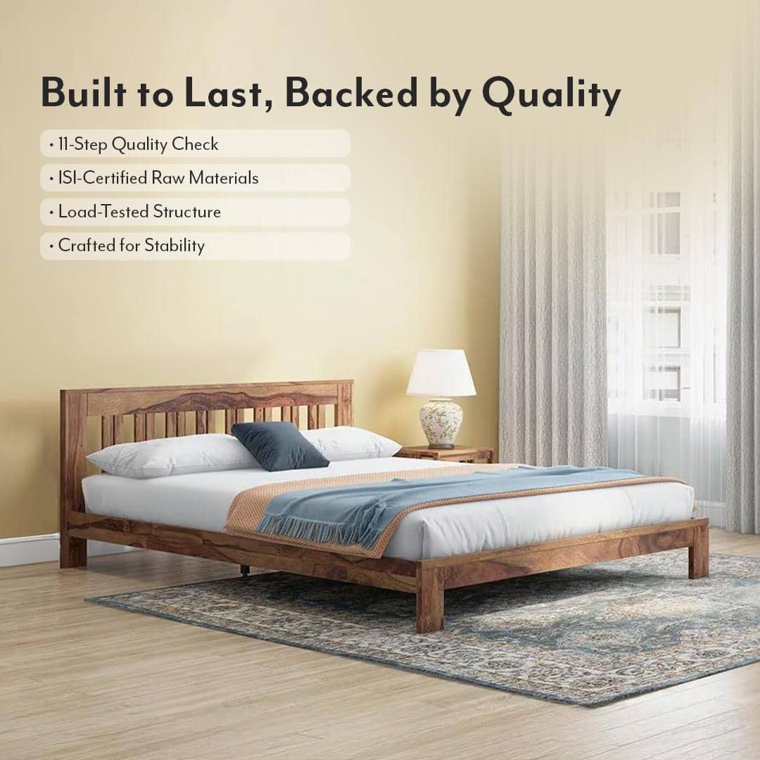 Beirut Solid Wood Bed Queen Size In Teak Finish