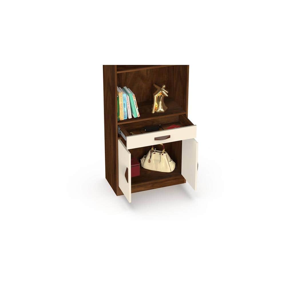 Seonn Engineered Wood Bookshelf wth Drawer and 2 Doors in Maple & Beige