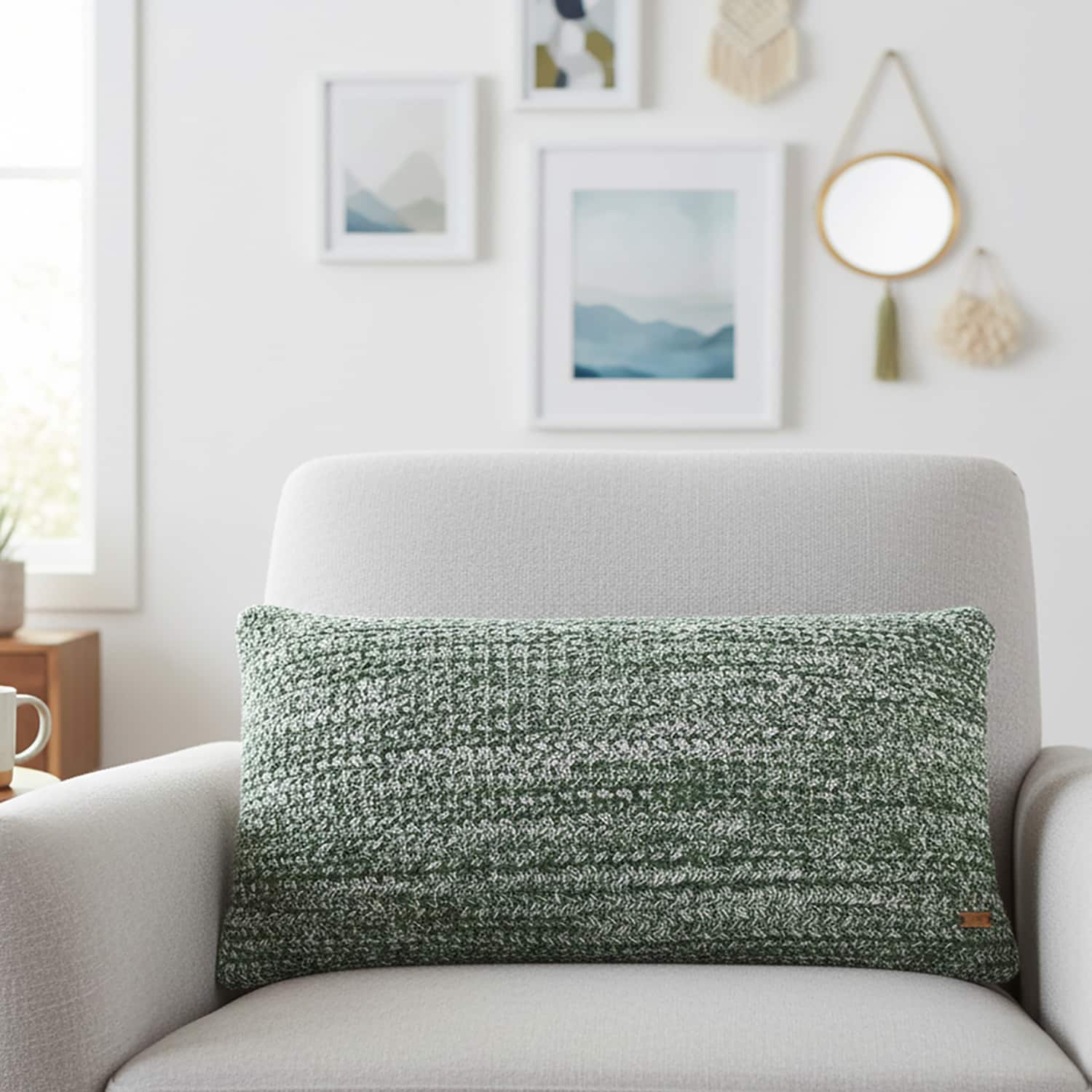 Anna Combu Green Marled Decorative Cushion Cover 12X20 Inches