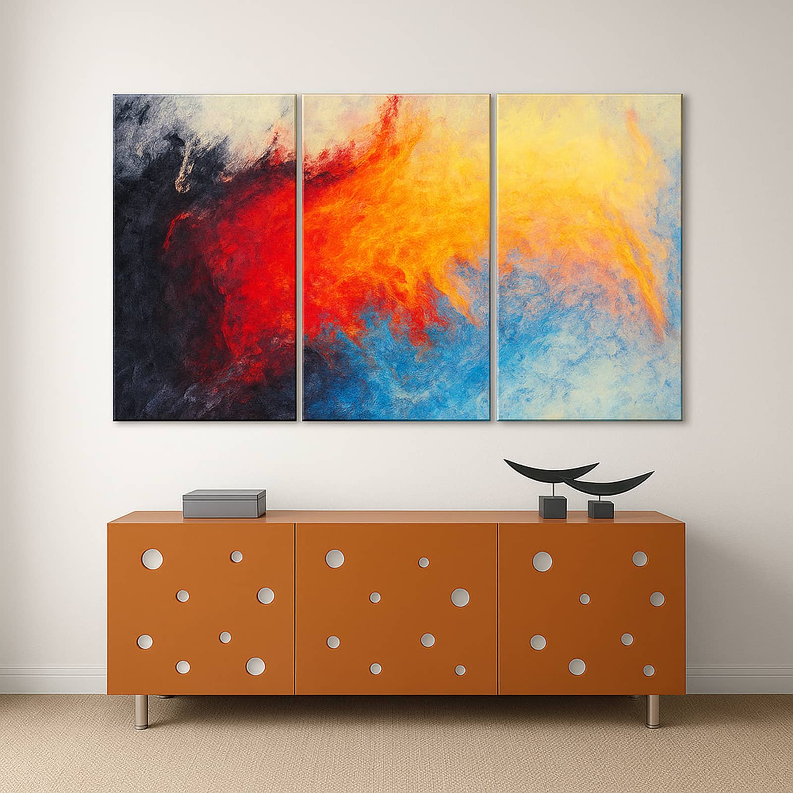Truss Red Blue Pieces Ice Flame Abstract Canvas Wall Canvas Wall Prints Set of 3 Multicolor Matte
