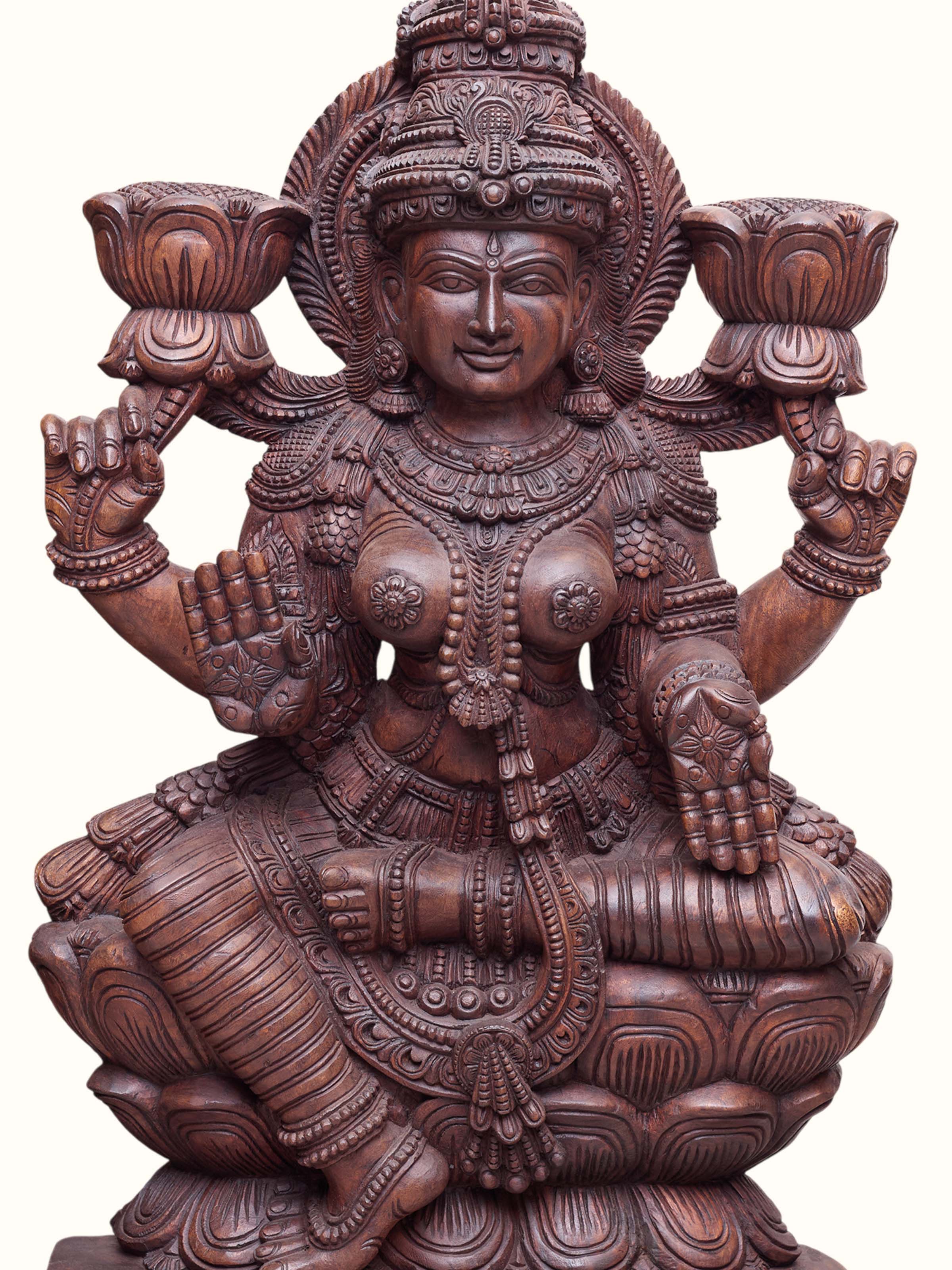 Wood Carved Lakshmi Idol