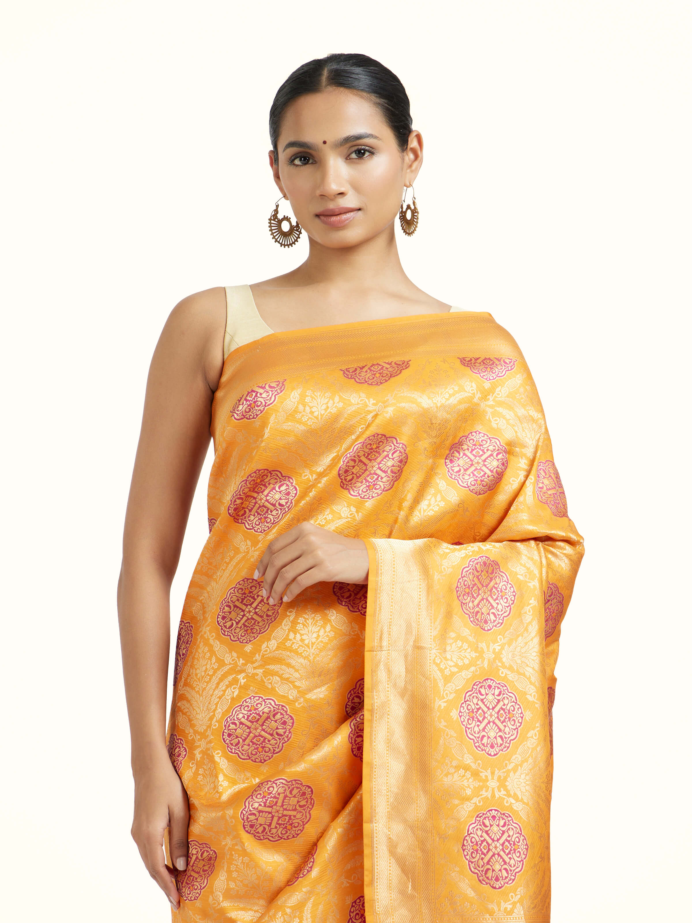 Orange Silk Banarasi Brocade Saree