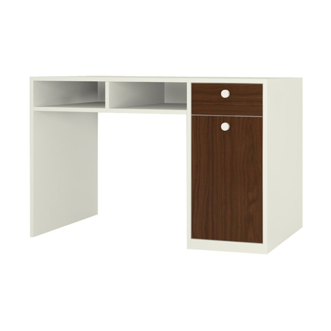 Alana Study Desk with Cabinet Drawer and Shelf in Ivory Coffee Walnut Colour