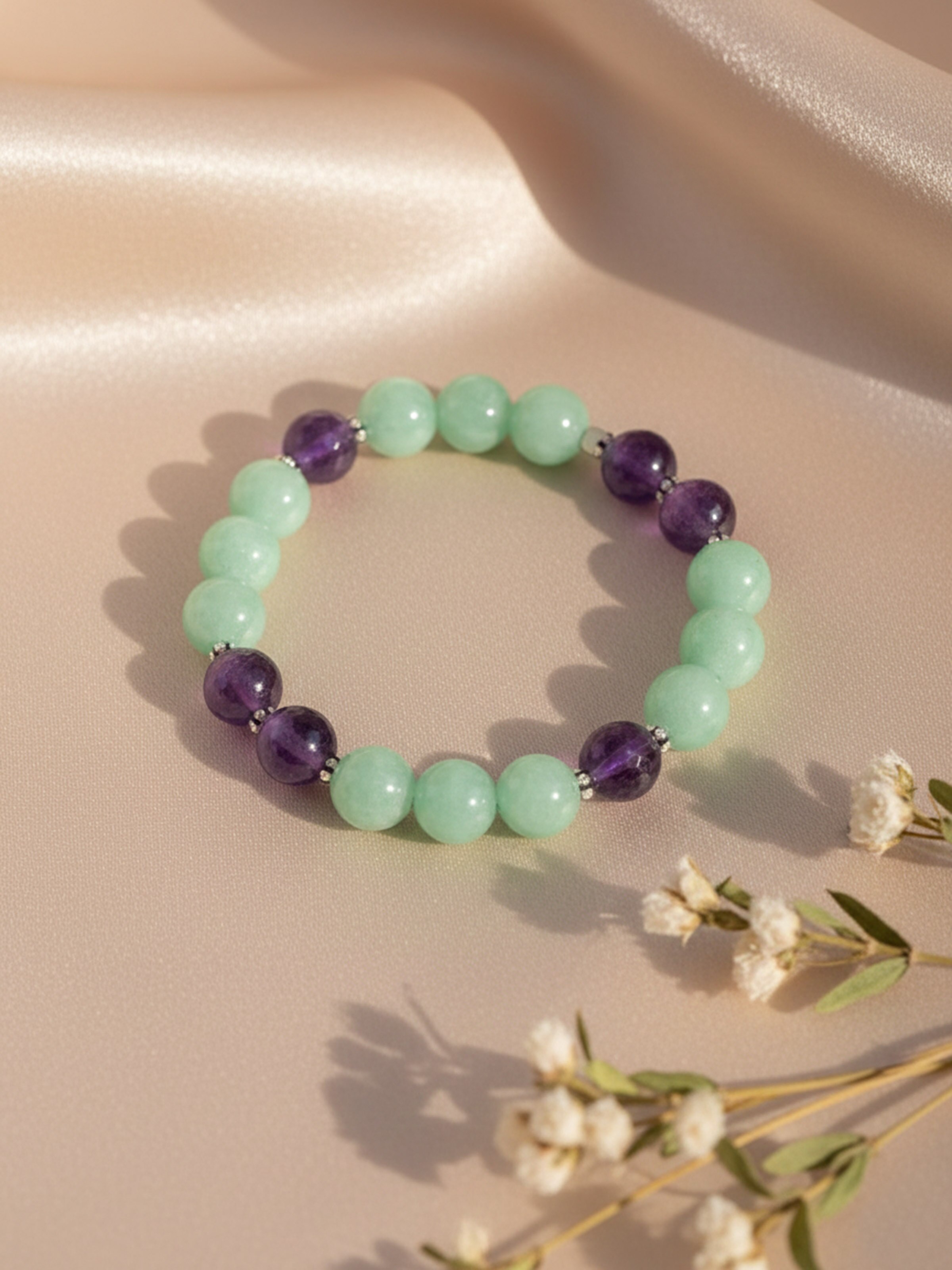 Gemstone Green Aventurine & Amethyst Silver Bracelet