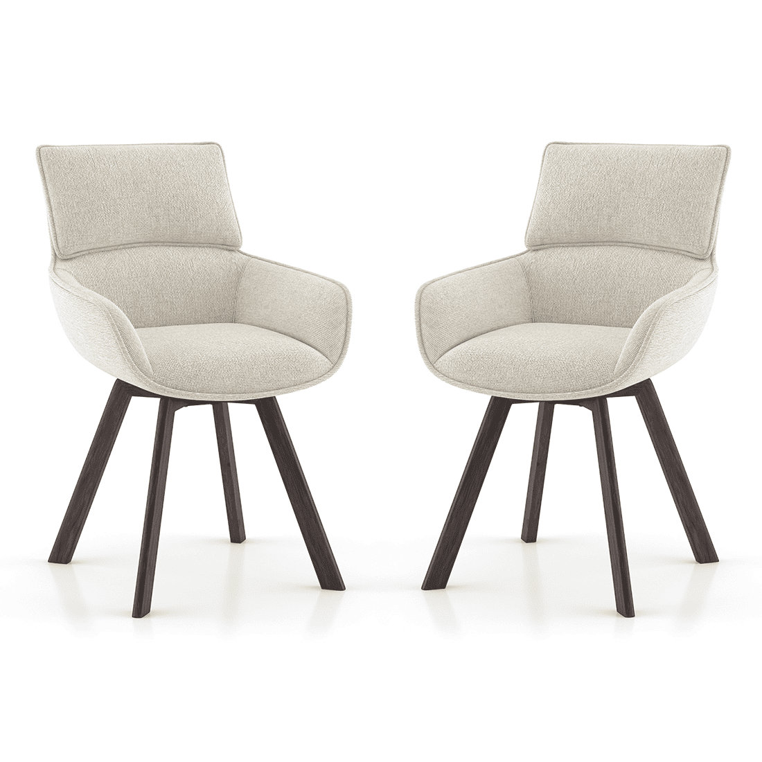 Zaida 6 Seater Dining Table With Set Of 6 Bren Swivel Dining Chairs (Colour- Ivory, Finish- Glass)