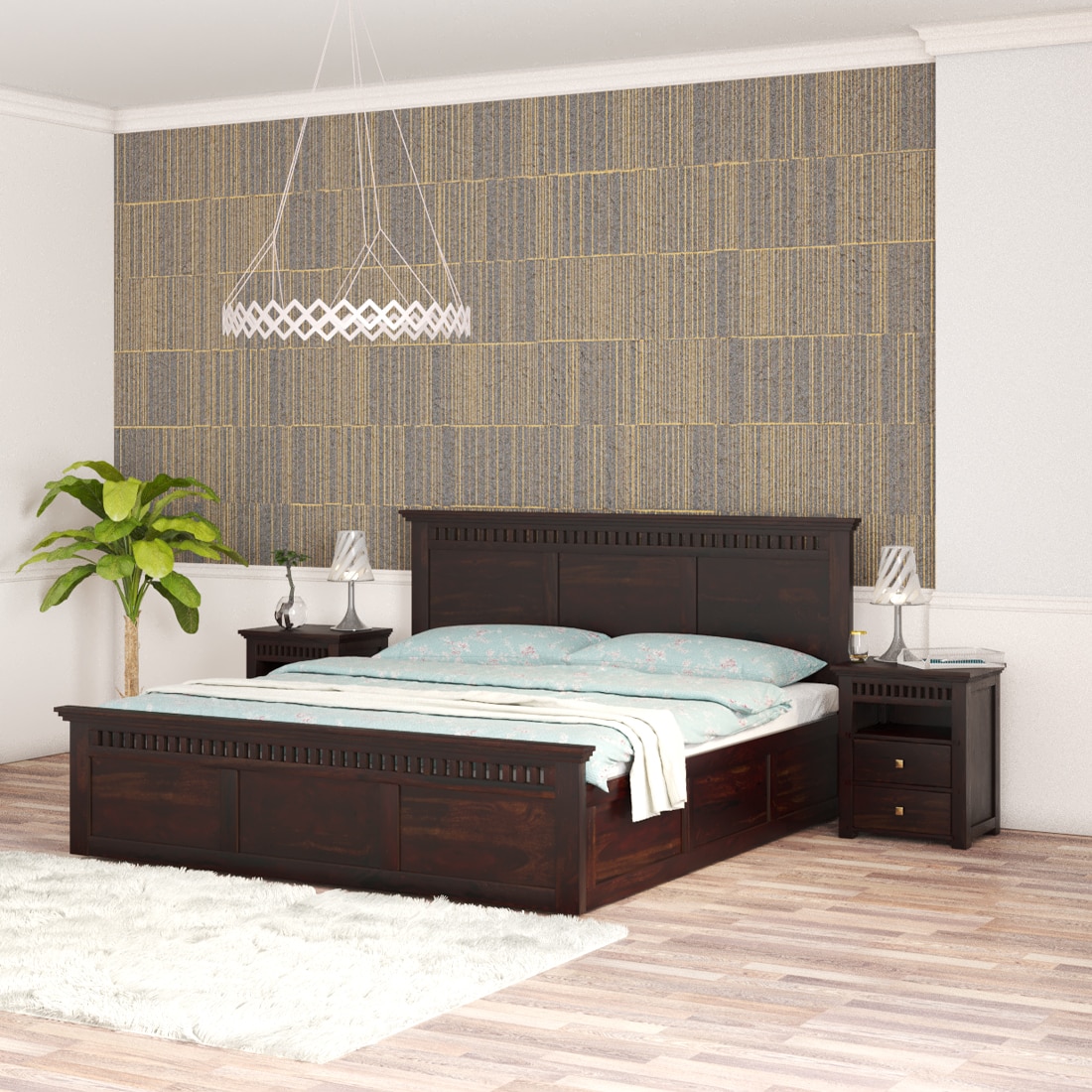 Madhvi Solid Wood King  Size Bed With Box Storage (Walnut Finish)