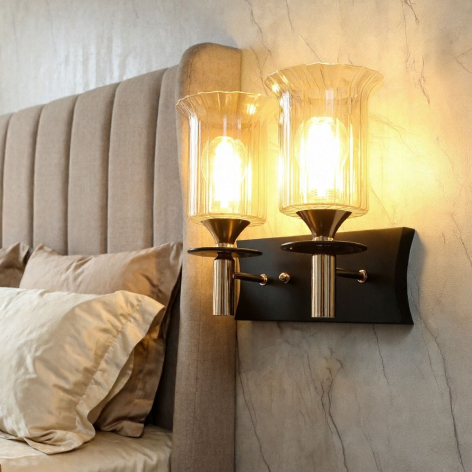 Eliante Wooden Wall Lights Mild Steel, Wood & Glass Material Brown, Gold & Champaign Finish - Eliante