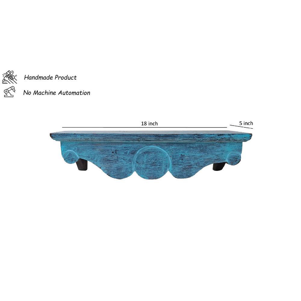 Alberto Teal Colour Solid Wood Handcarved Floating Wall Shelf in Bow Design