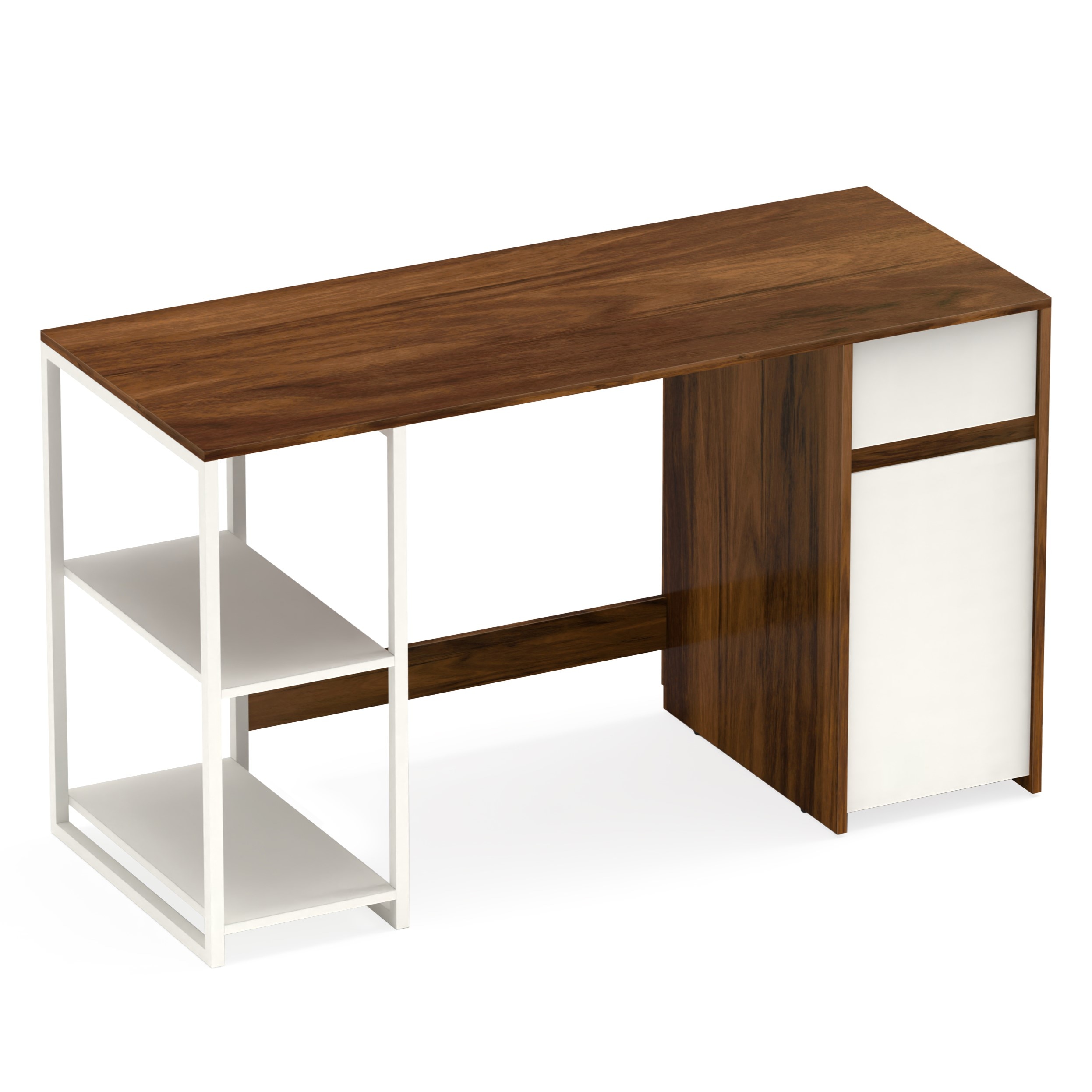 BLUEWUD Corbyn Engineered Wood Study and Computer Laptop Table for Home or Office, WFH Desk, with Drawer Shelves Storage for Adults Kids Students (Brown Maple & White - DIY)