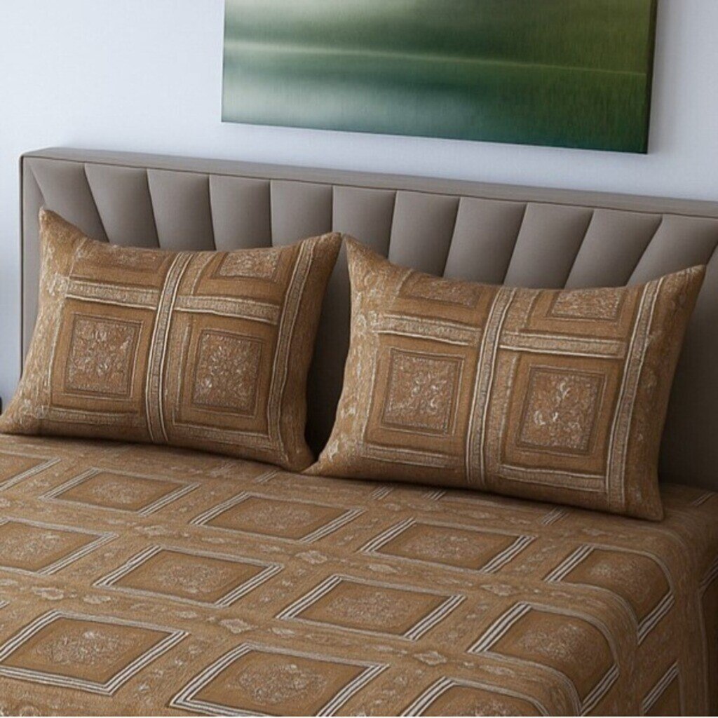 Brick Color Floral 400 TC Cotton Fitted Queen Bed Size Bedsheet With 2 Pilllow Covers  Threads