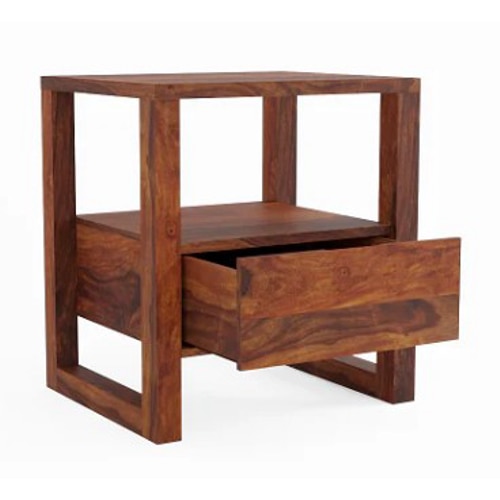 Willow Solid Wood Bedside Table in Teak Finish