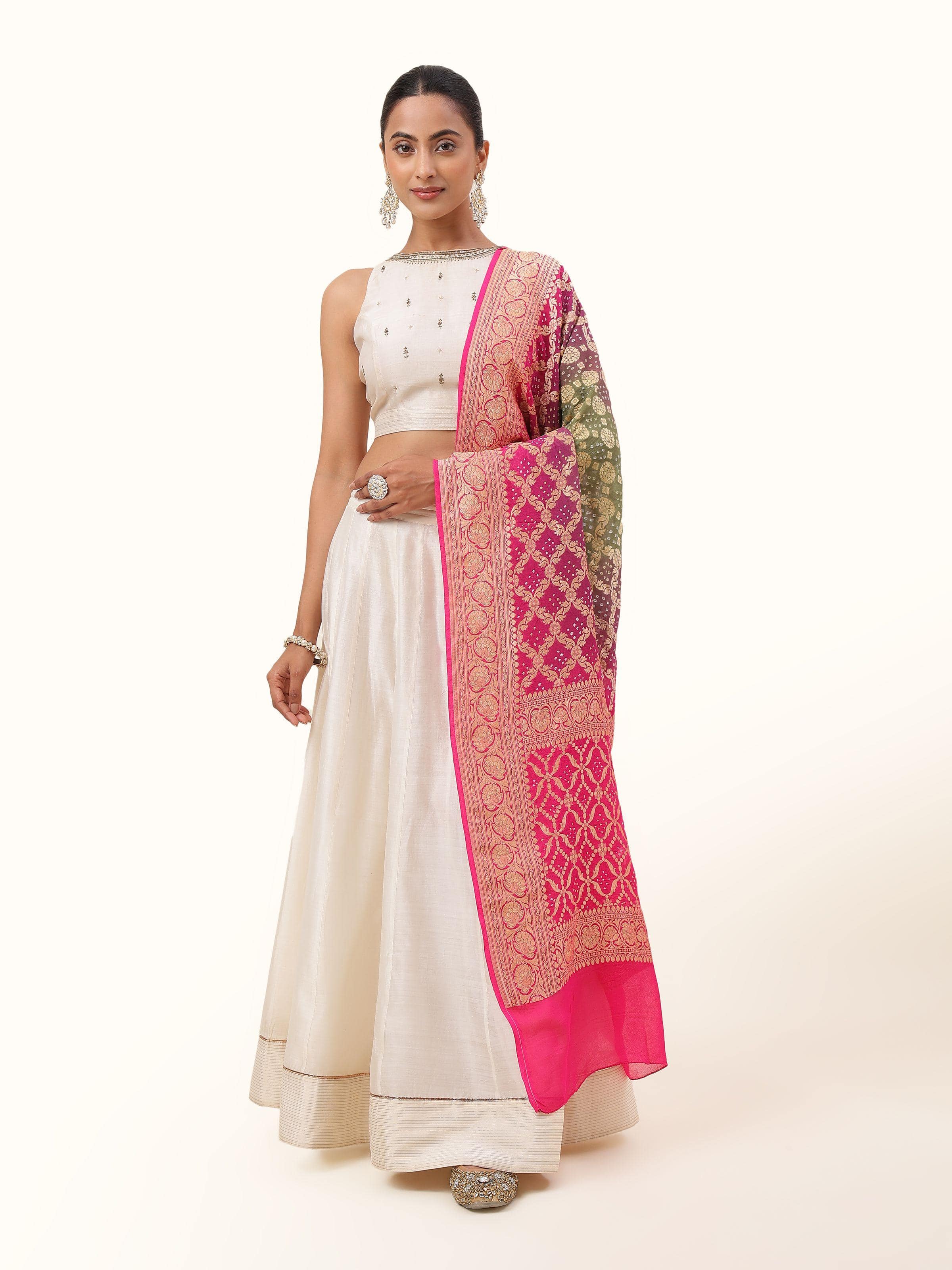 Pink Silk Georgette Bandhani Tie & Dye Dupatta