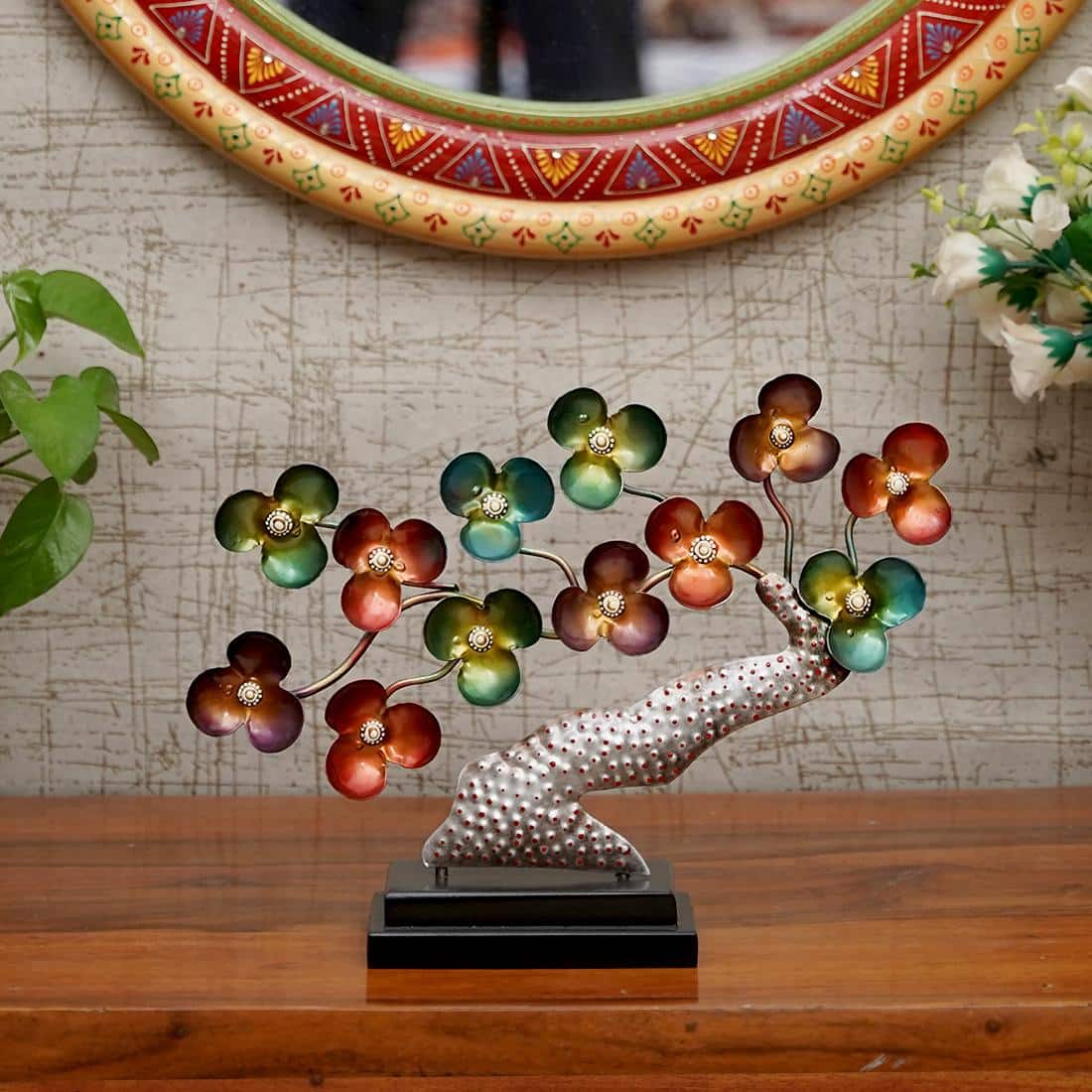 Desert Art Metal Handpainted Tree Showpiece in Multicolour - Desert Art