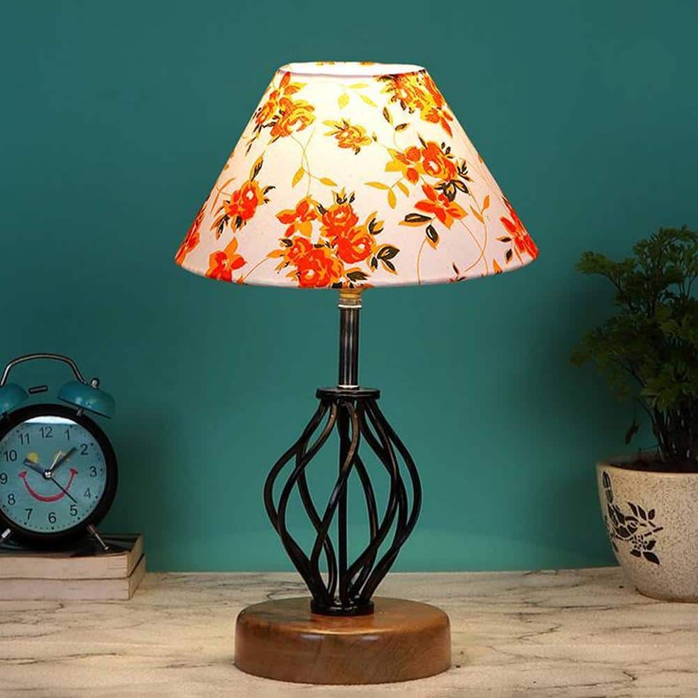 Dakota Multicolor cotton Table lamp with Wood & Iron Base