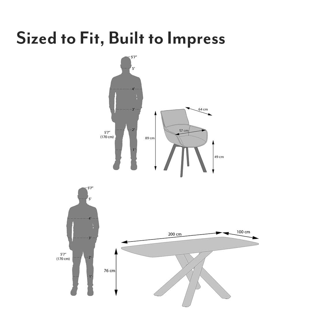 Zaida 6 Seater Dining Table With Set Of 6 Bren Swivel Dining Chairs (Colour- Ivory, Finish- Glass)