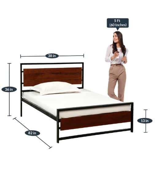 Palmer Metal Single Size Non Storage Bed In Provincial Teak Finish