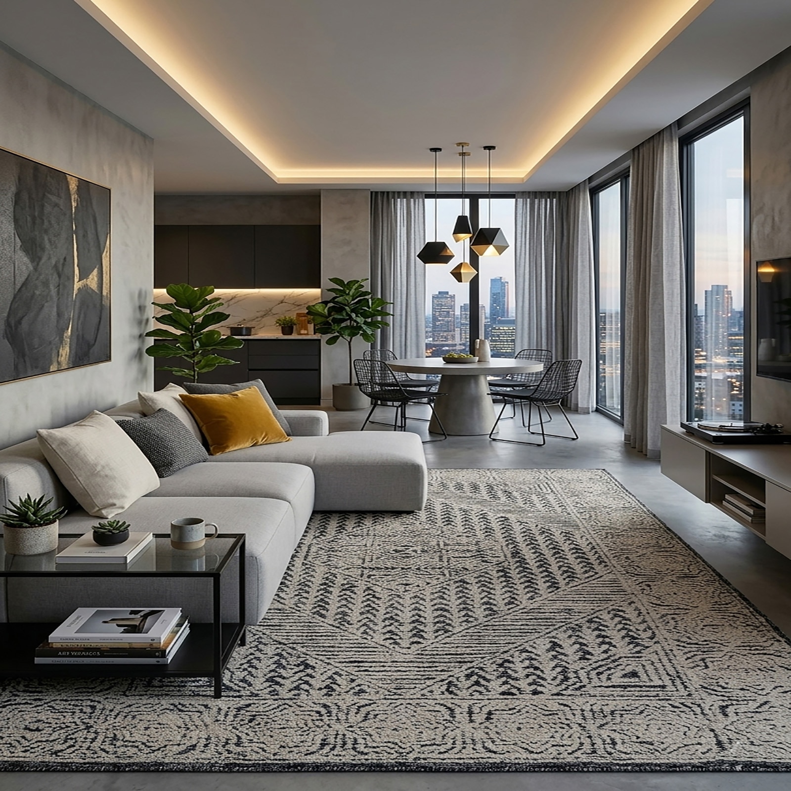 Modern Geometric Diamond Area Rug Charcoal Cream Tufted 64 x 90 - The Woven Legacy