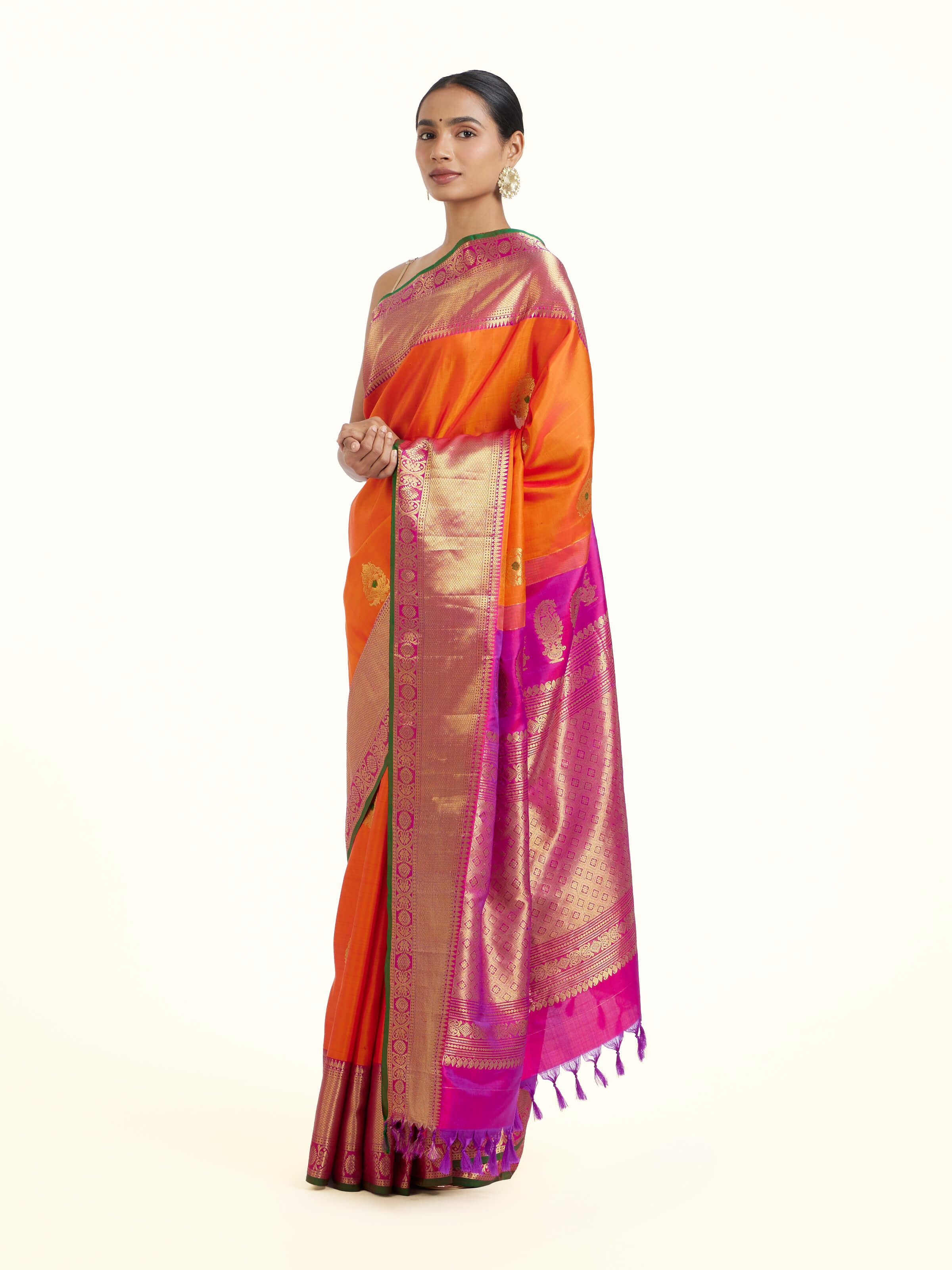 Orange Gadwal Silk Zari Saree